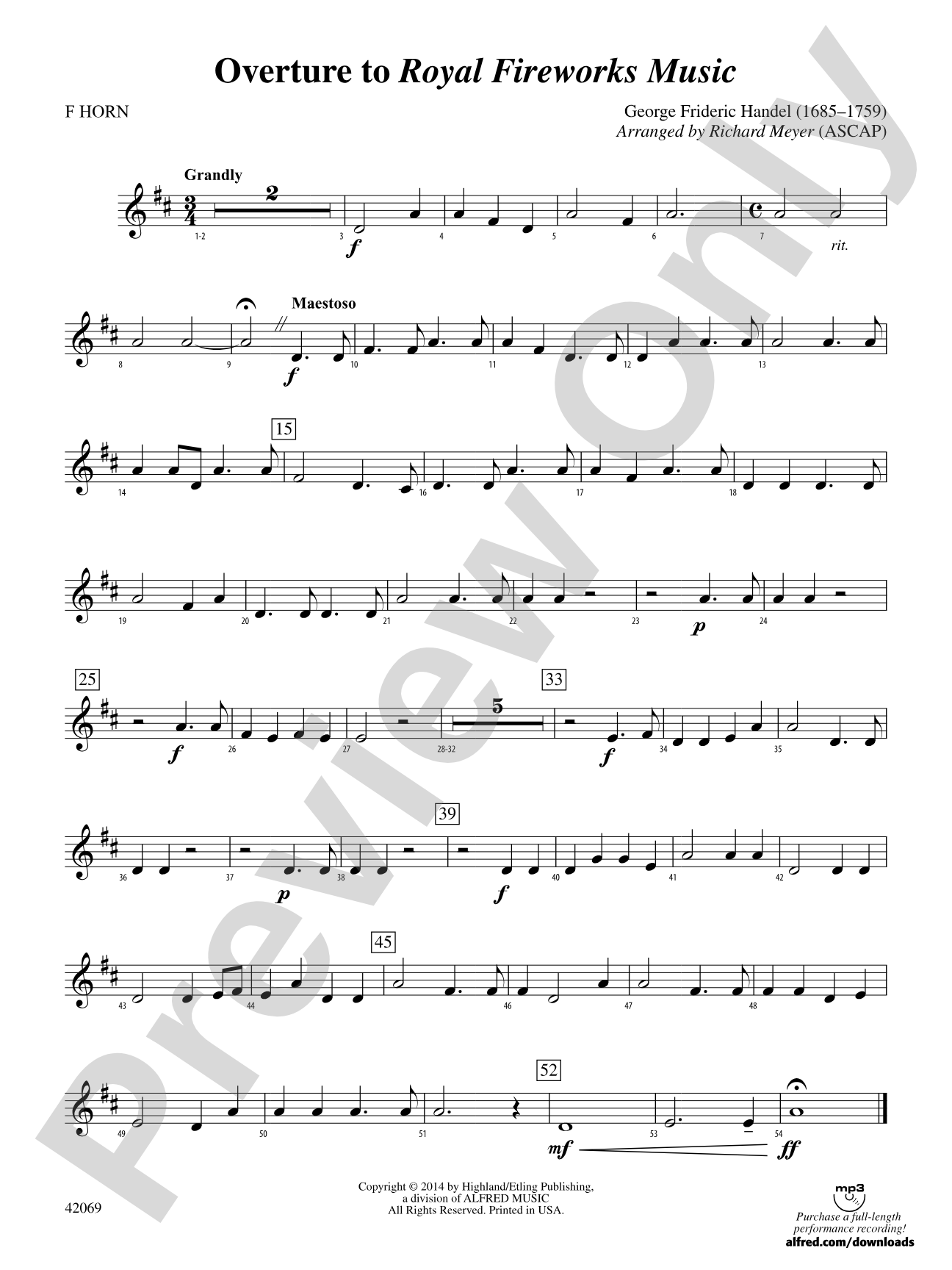 Overture to Royal Fireworks Music: 1st F Horn