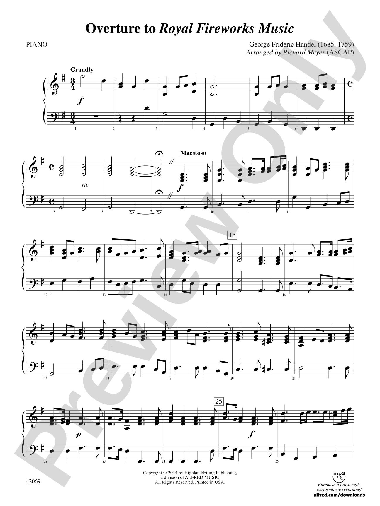 Overture to Royal Fireworks Music: Piano Accompaniment