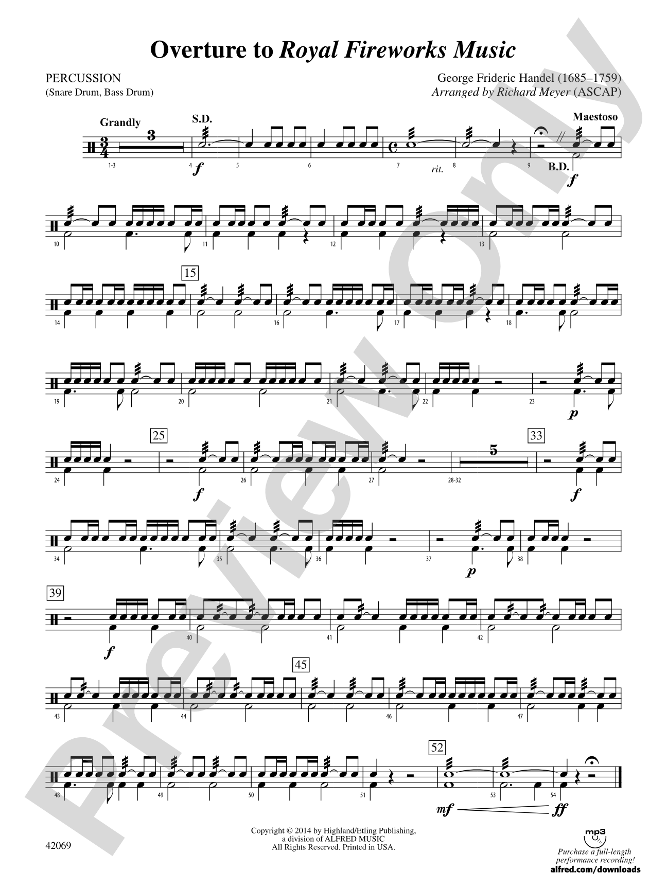 Overture to Royal Fireworks Music: 1st Percussion