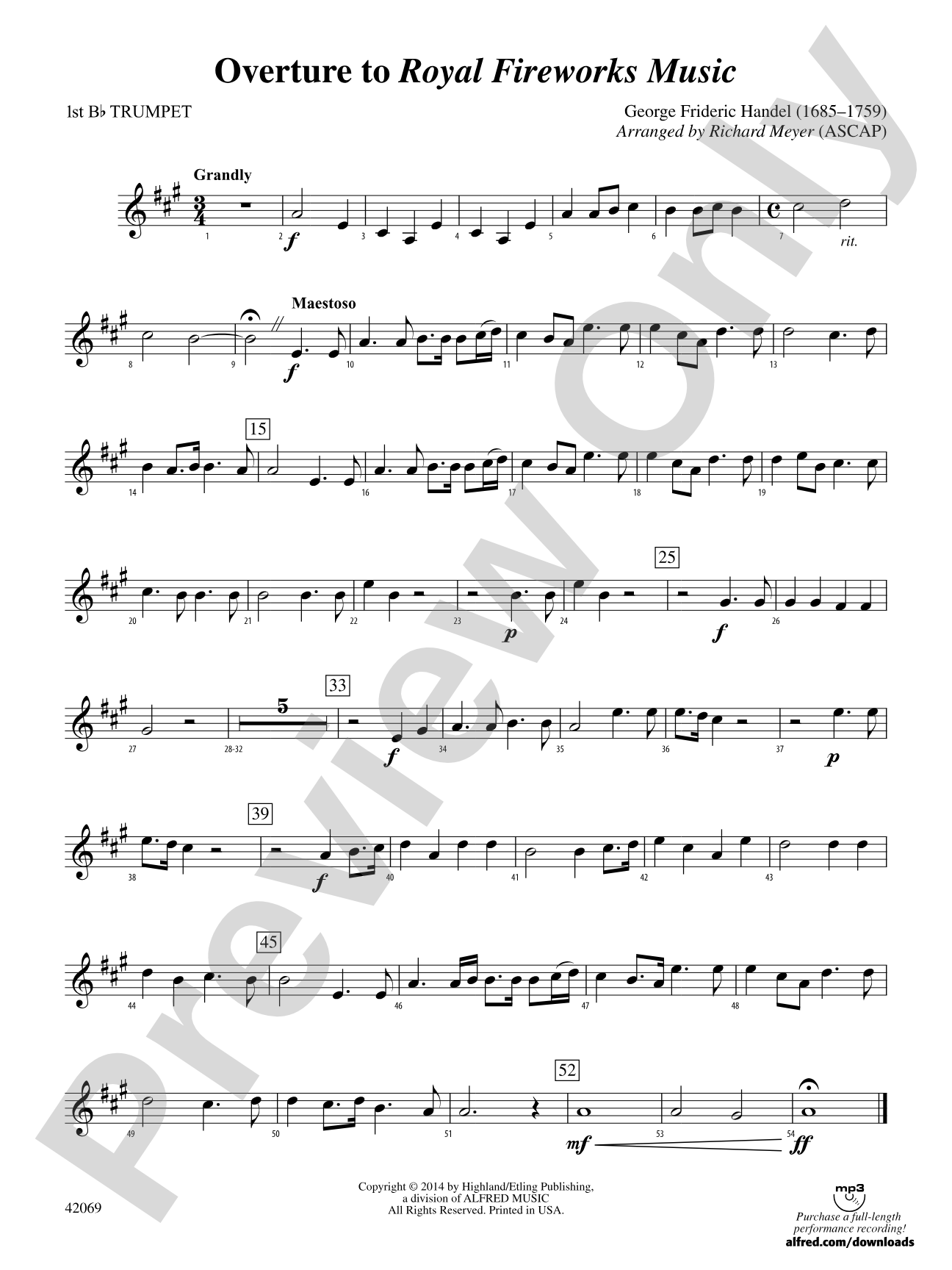 Overture to Royal Fireworks Music: 1st B-flat Trumpet