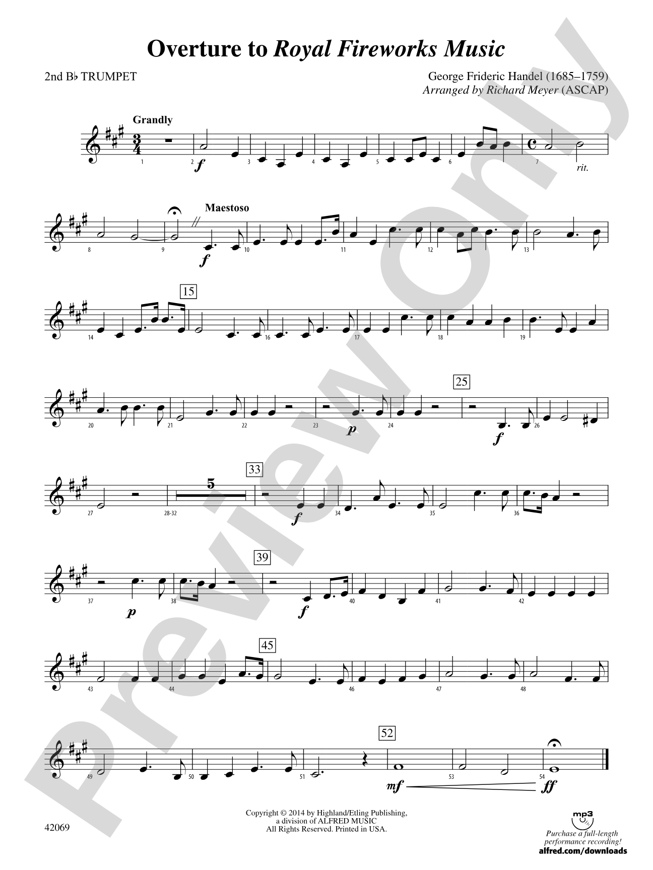 Overture to Royal Fireworks Music: 2nd B-flat Trumpet
