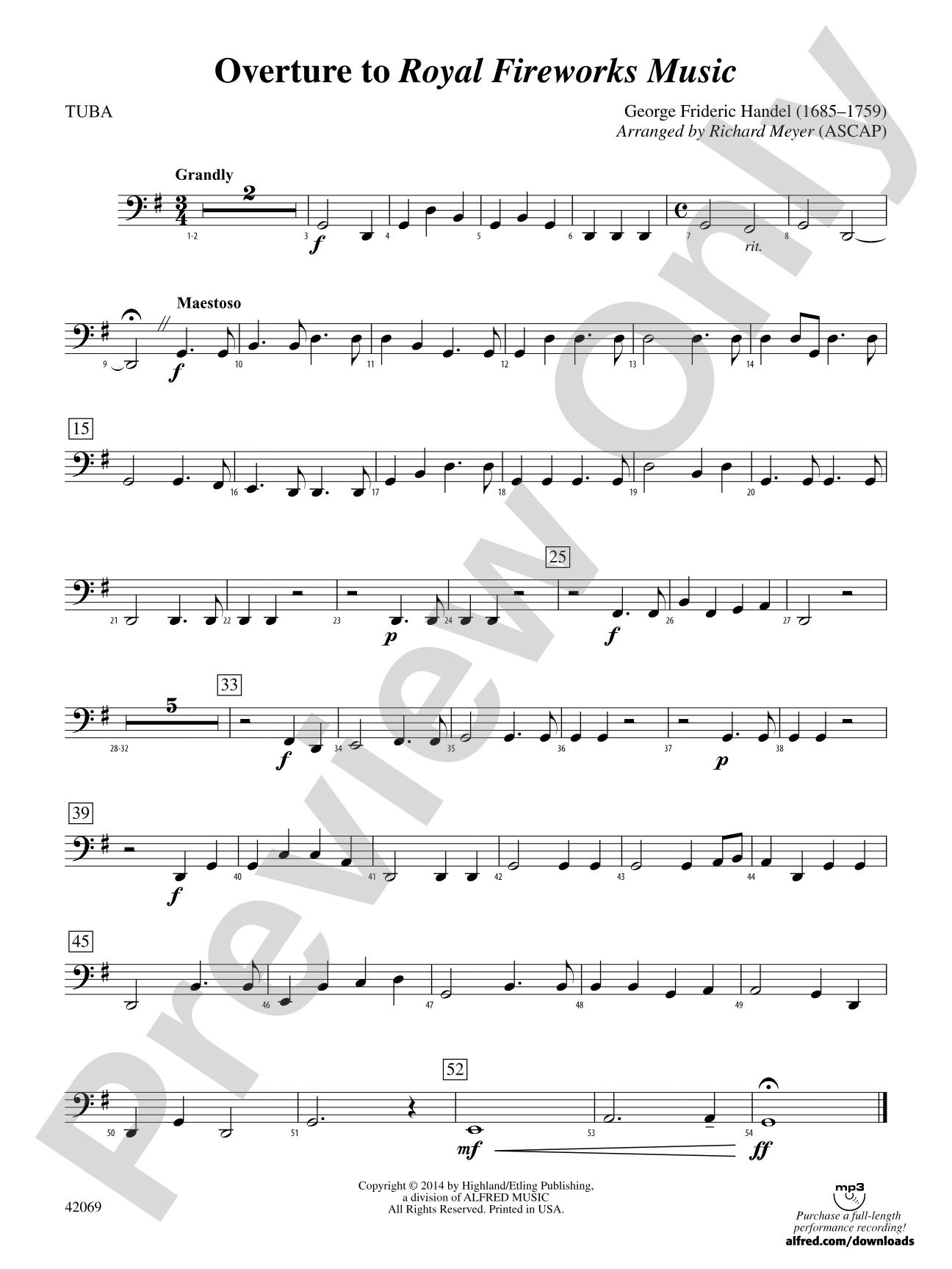 Overture to Royal Fireworks Music: Tuba