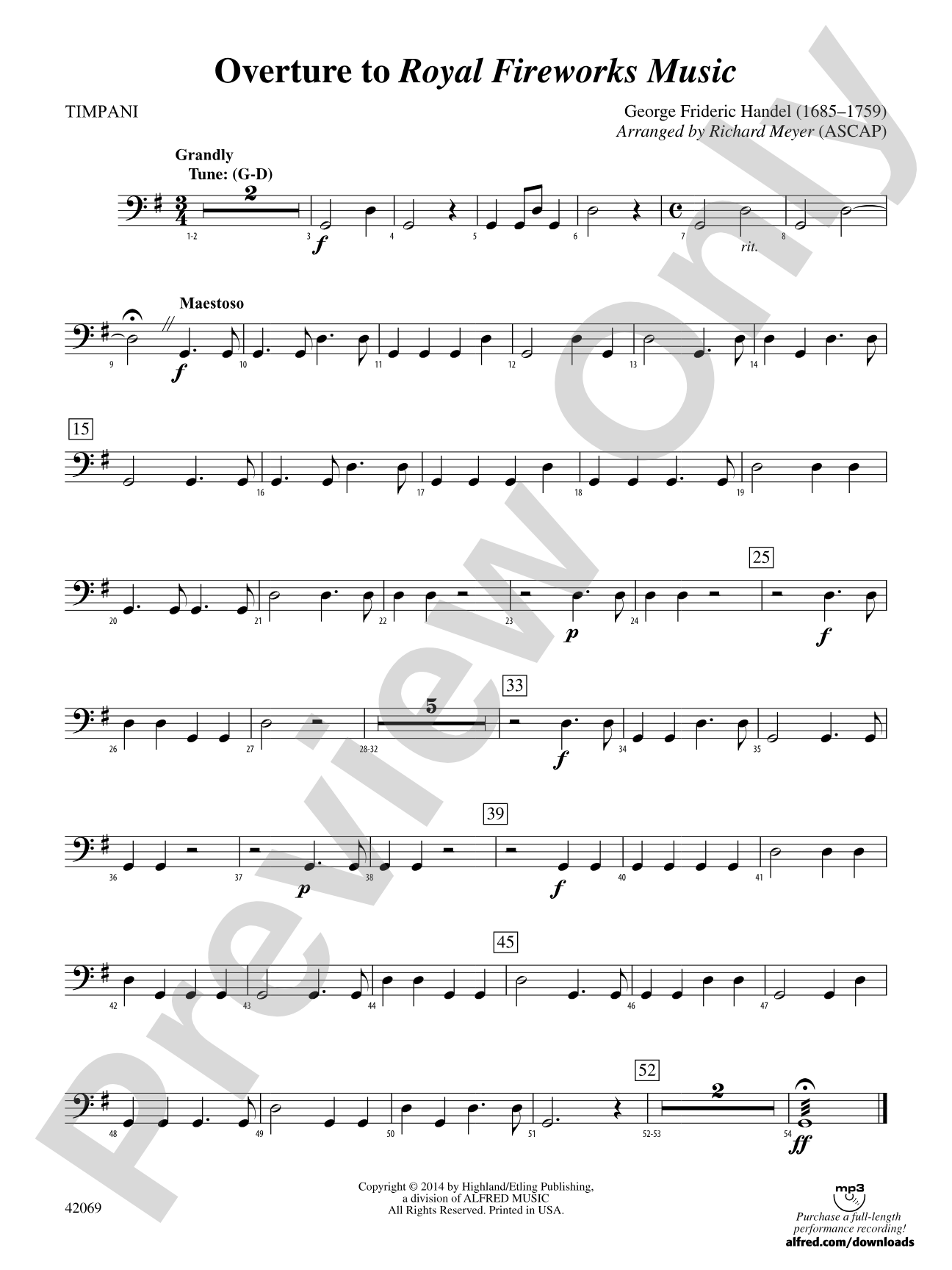 Overture to Royal Fireworks Music: Timpani