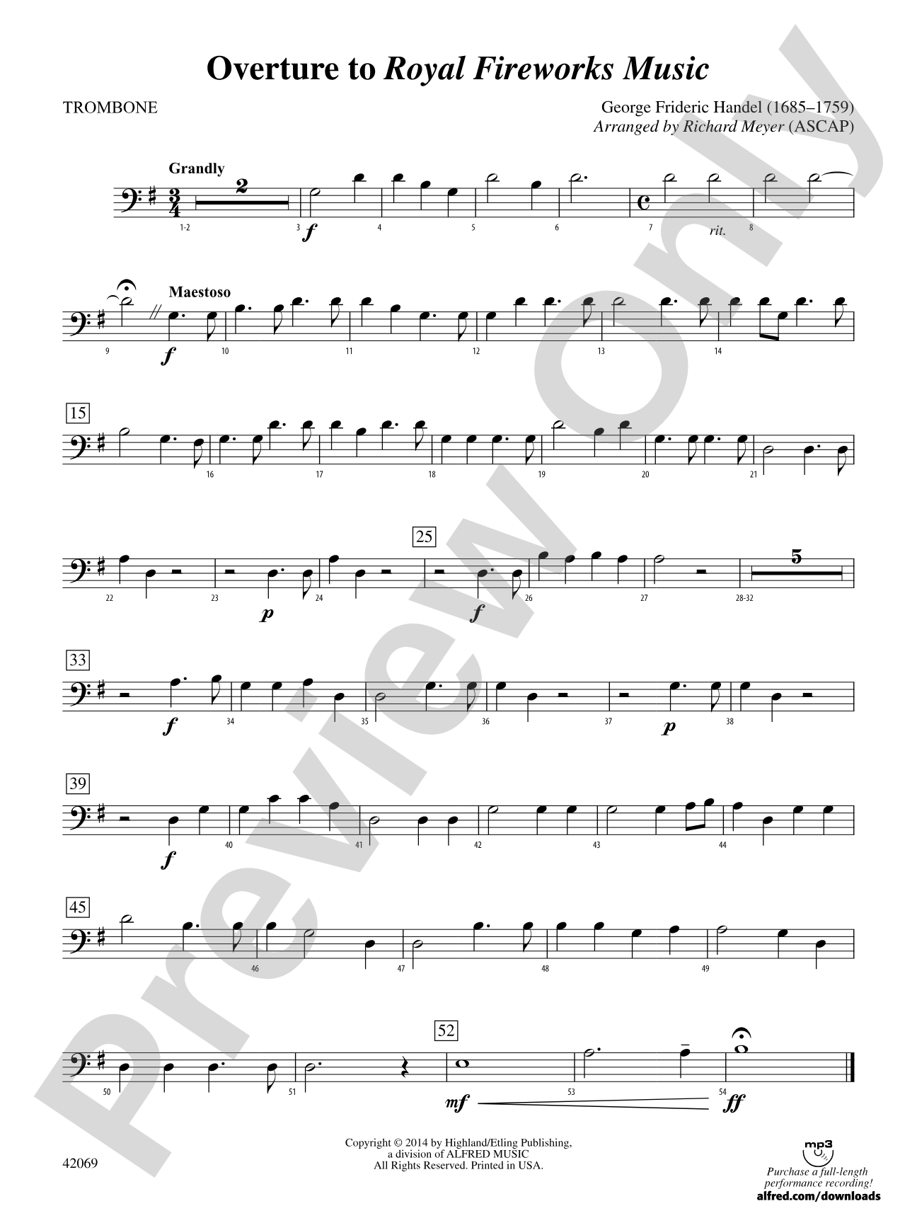 Overture to Royal Fireworks Music: 1st Trombone