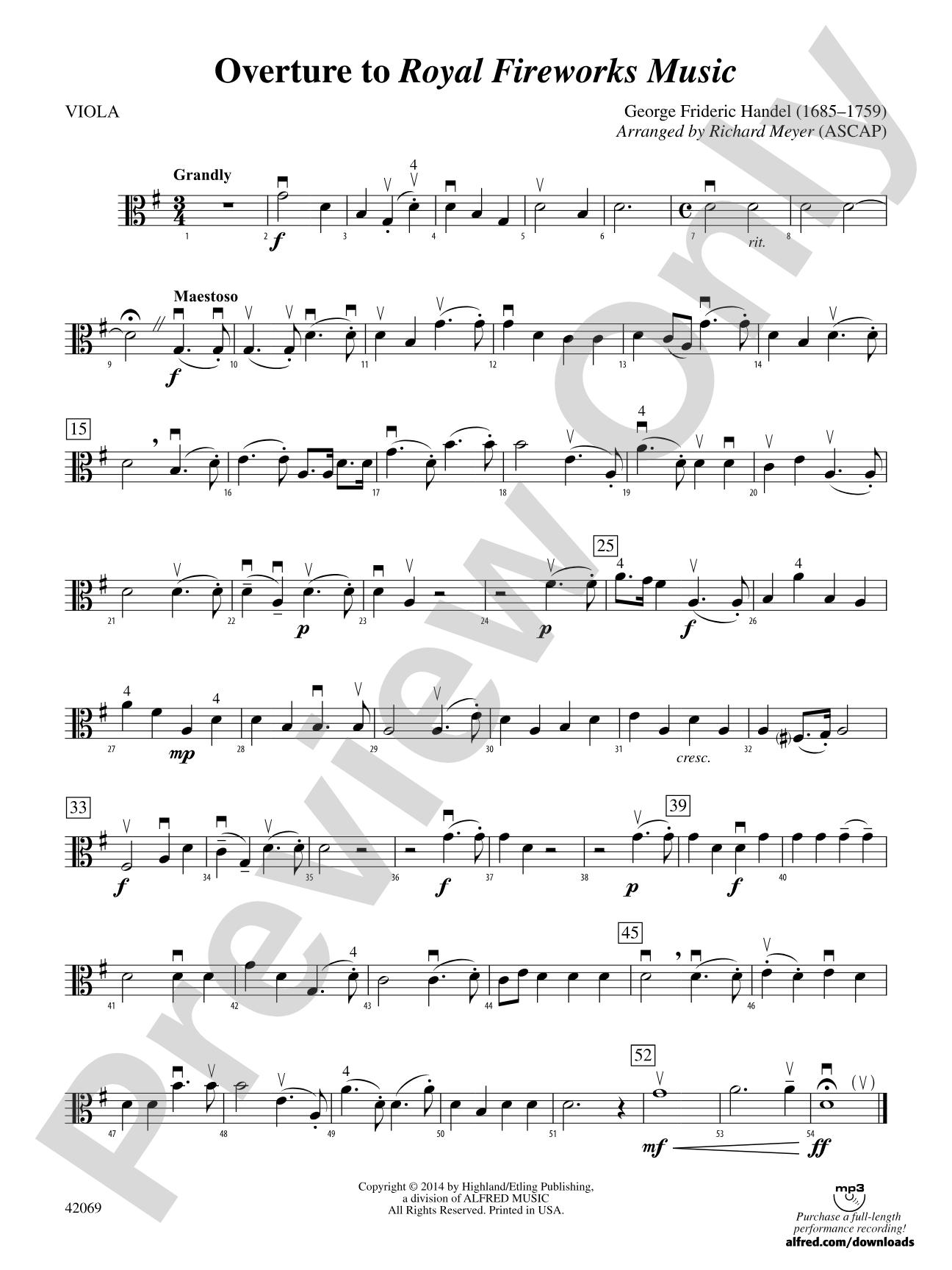 Overture to Royal Fireworks Music: Viola