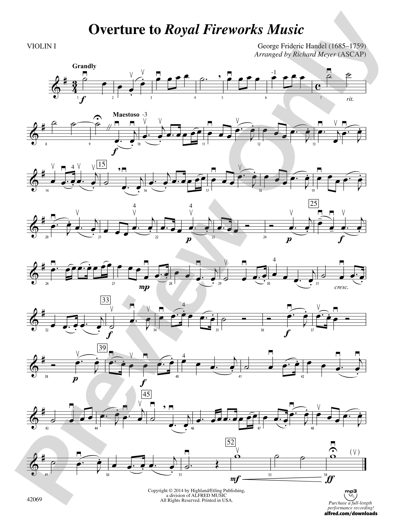 Overture to Royal Fireworks Music: 1st Violin