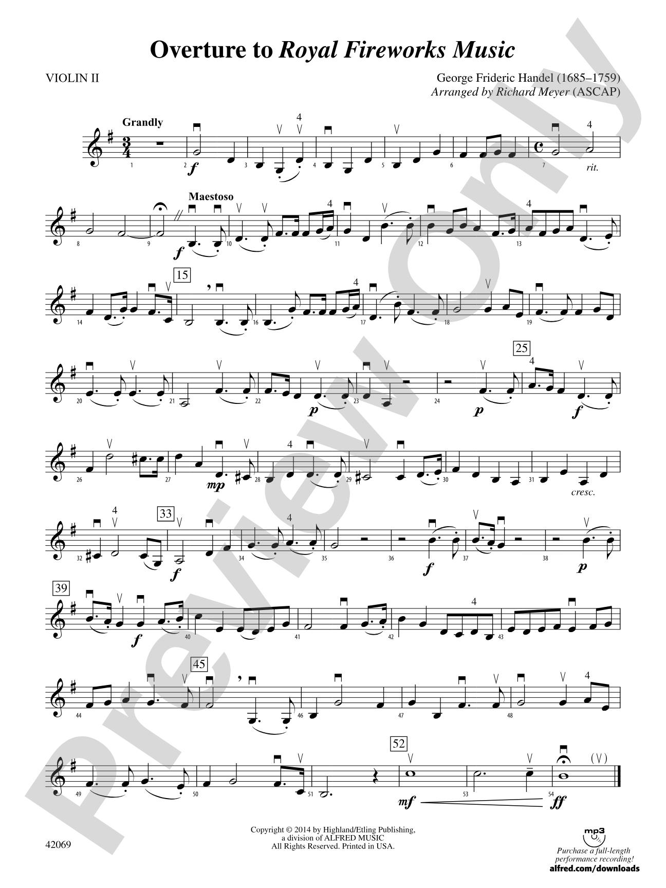 Overture to Royal Fireworks Music: 2nd Violin
