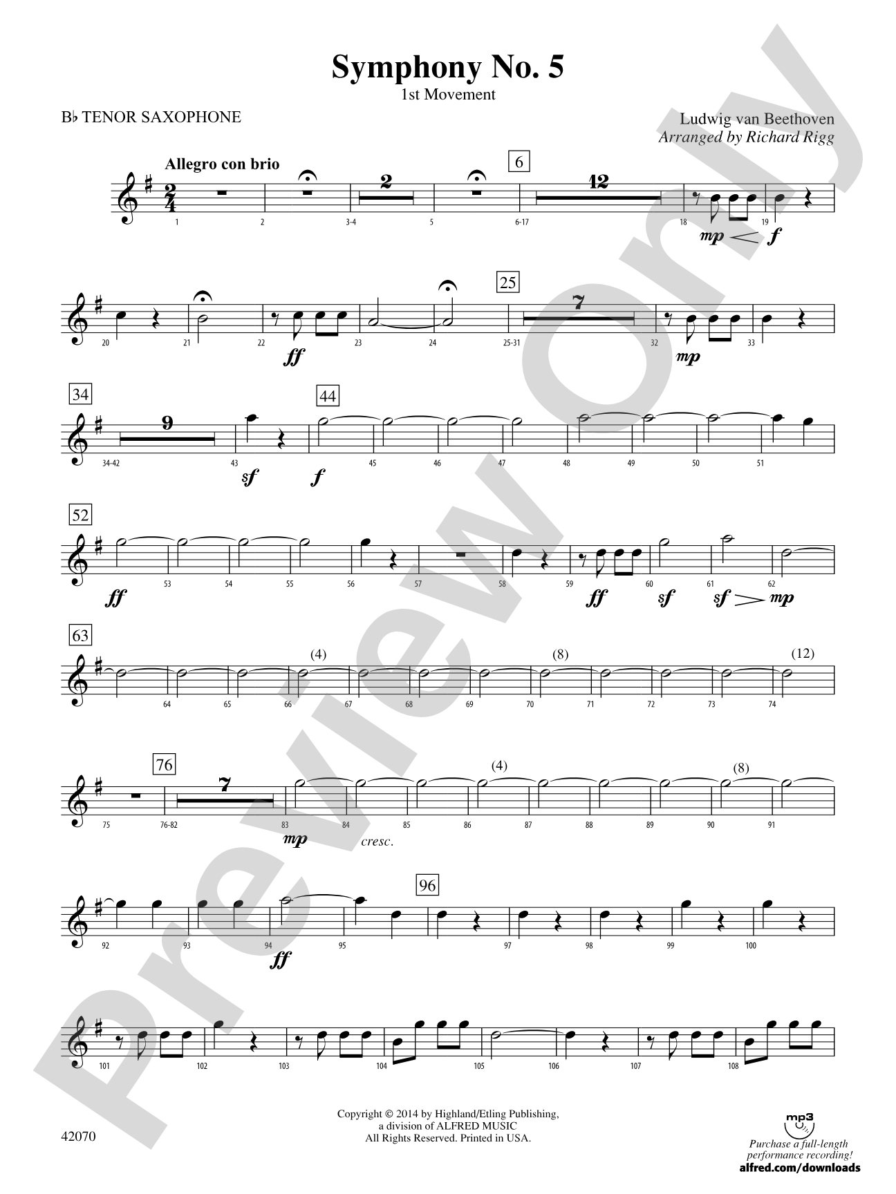 Symphony No. 5: B-flat Tenor Saxophone