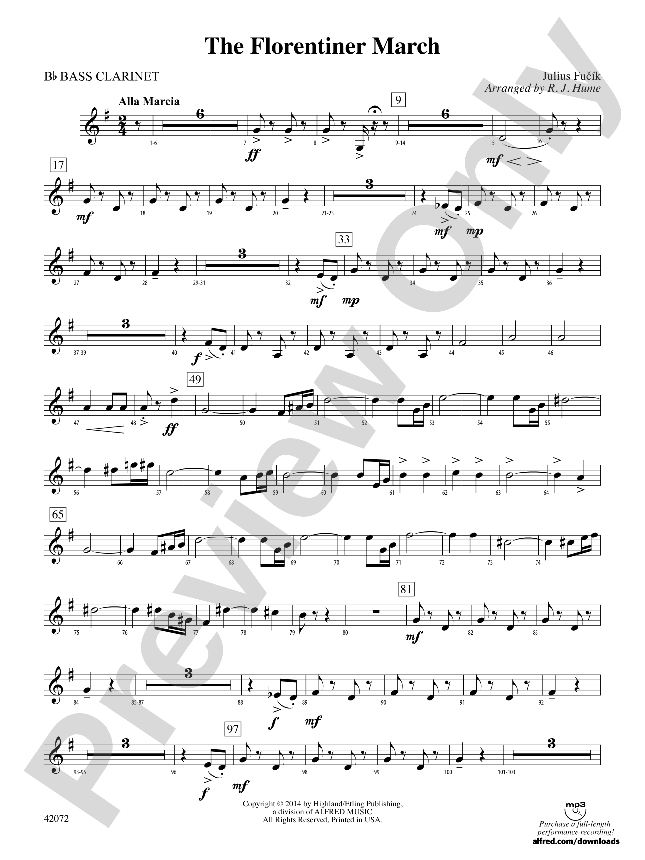 The Florentiner March: B-flat Bass Clarinet