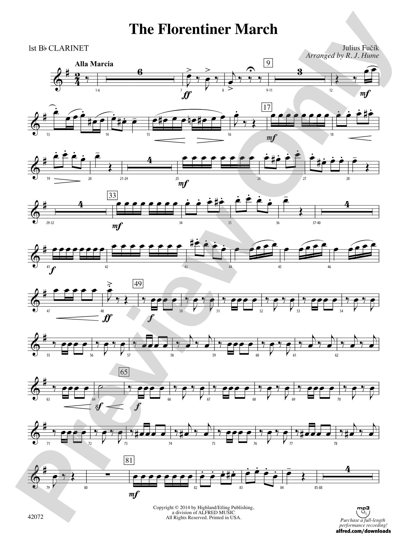 The Florentiner March: 1st B-flat Clarinet