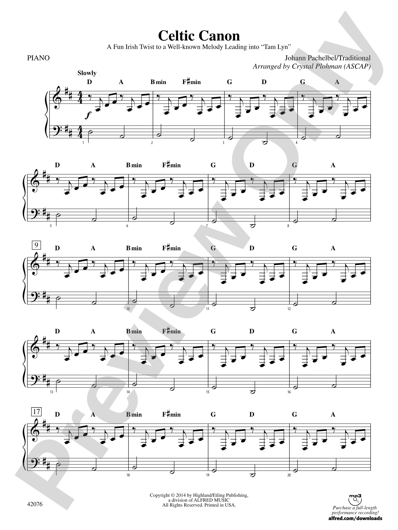 Celtic Canon: Piano Accompaniment