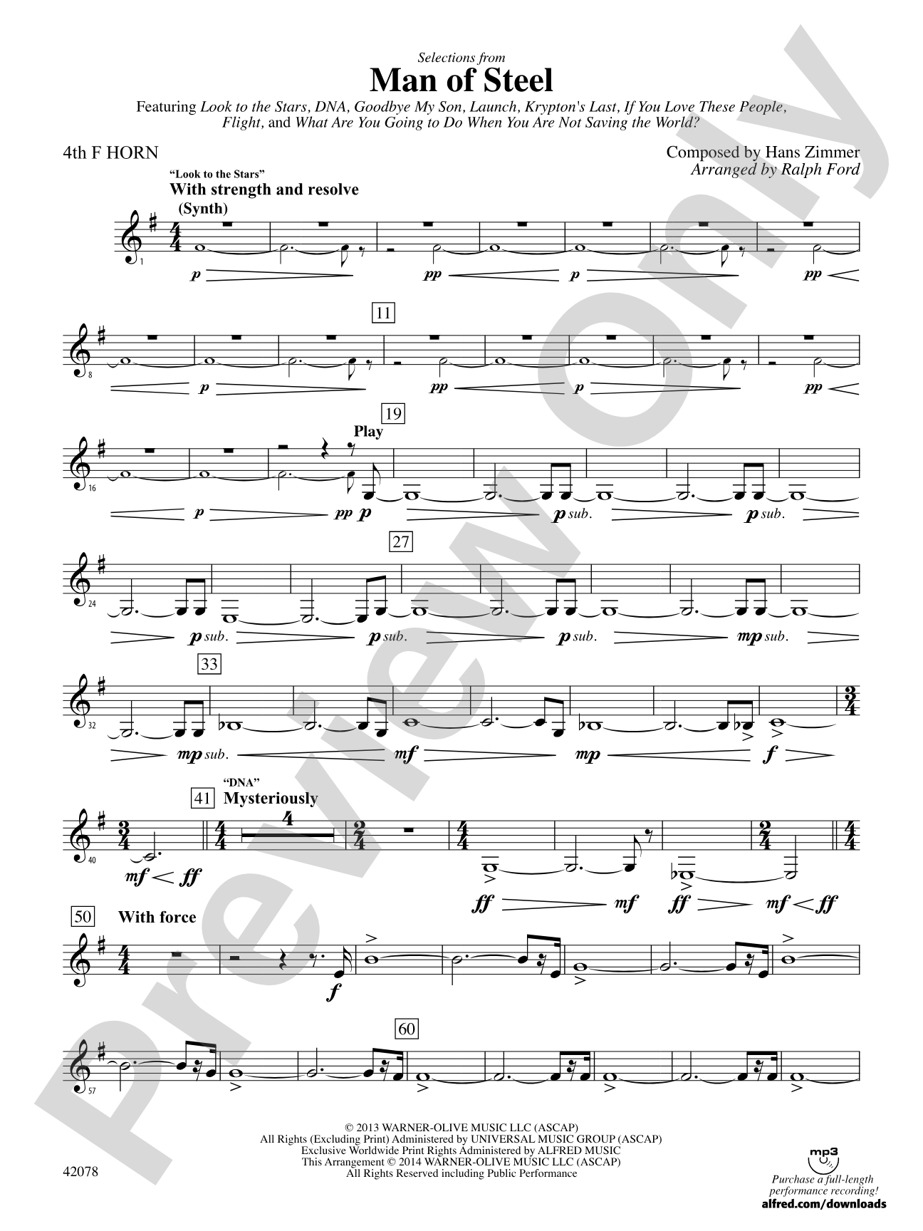 Man of Steel, Selections from: 4th F Horn
