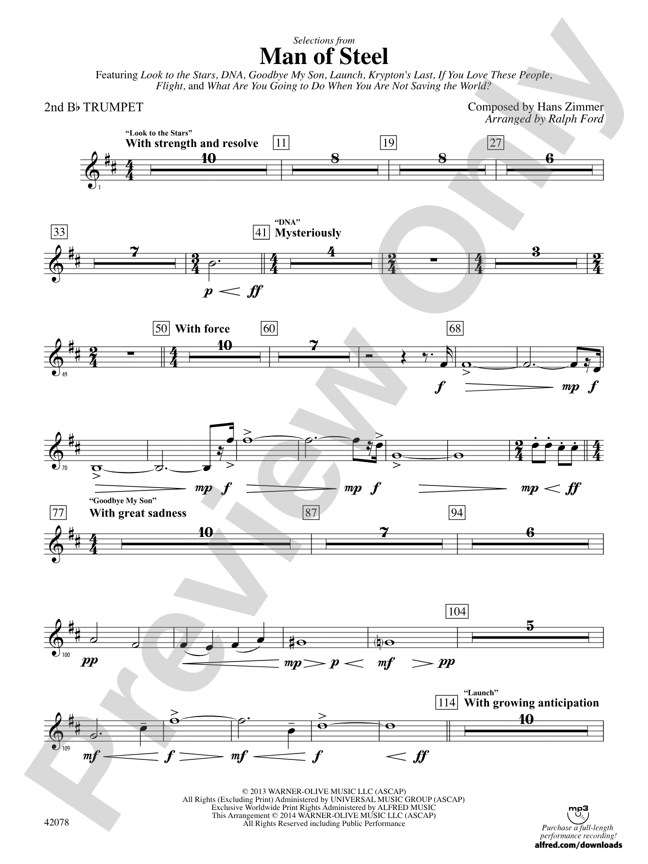 Man of Steel, Selections from: 2nd B-flat Trumpet