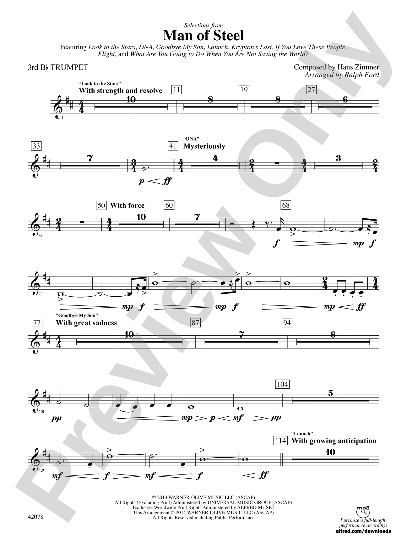 Man of Steel, Selections from: 3rd B-flat Trumpet