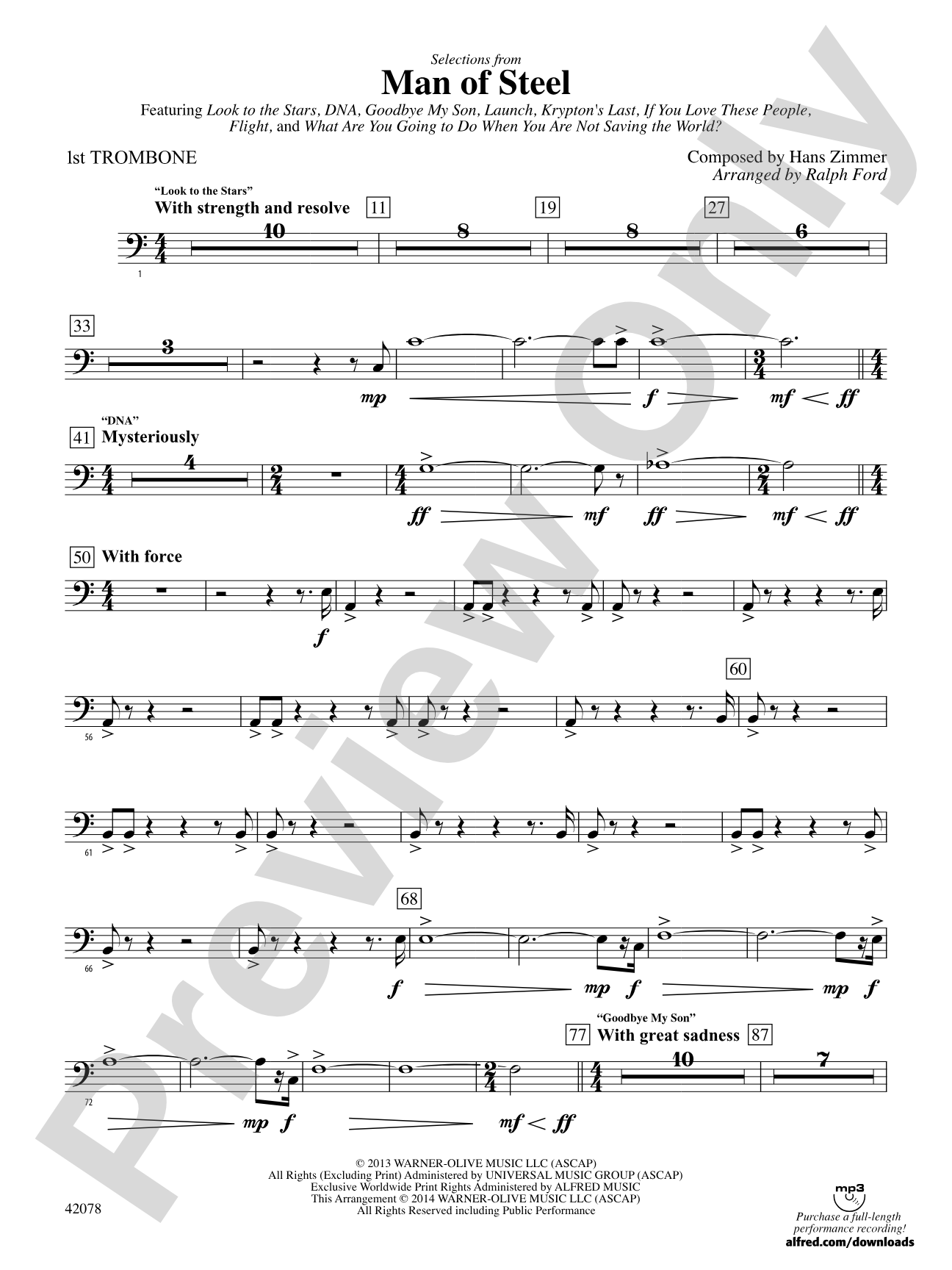 Man of Steel, Selections from: 1st Trombone