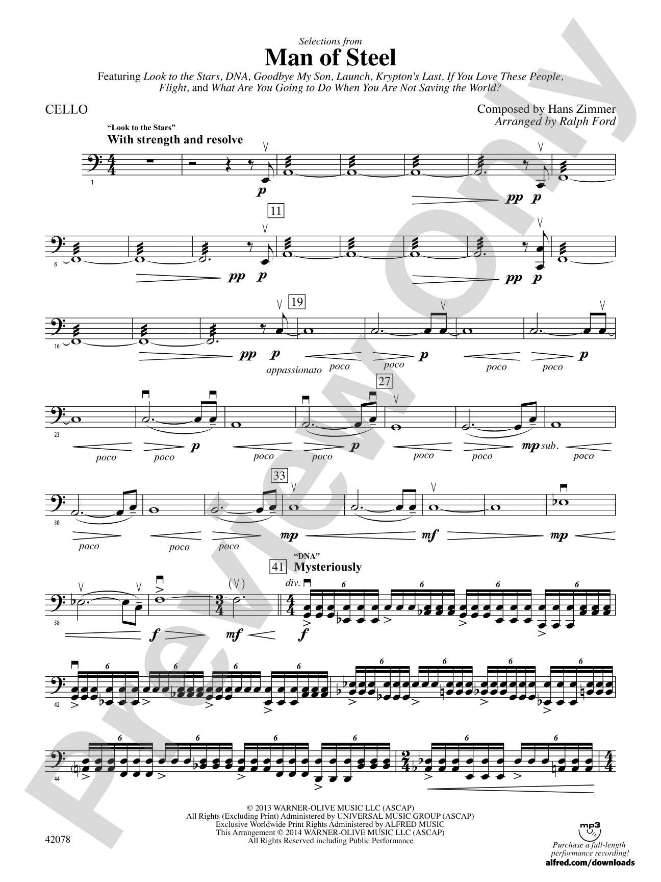 Man of Steel, Selections from: Cello
