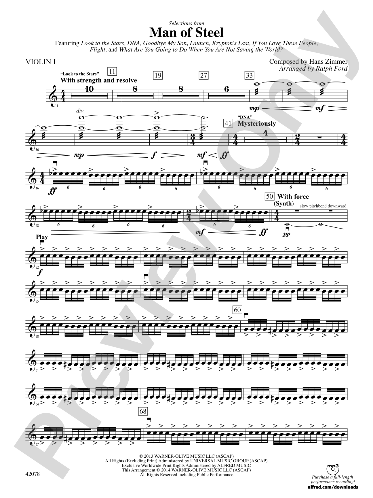 Man of Steel, Selections from: 1st Violin