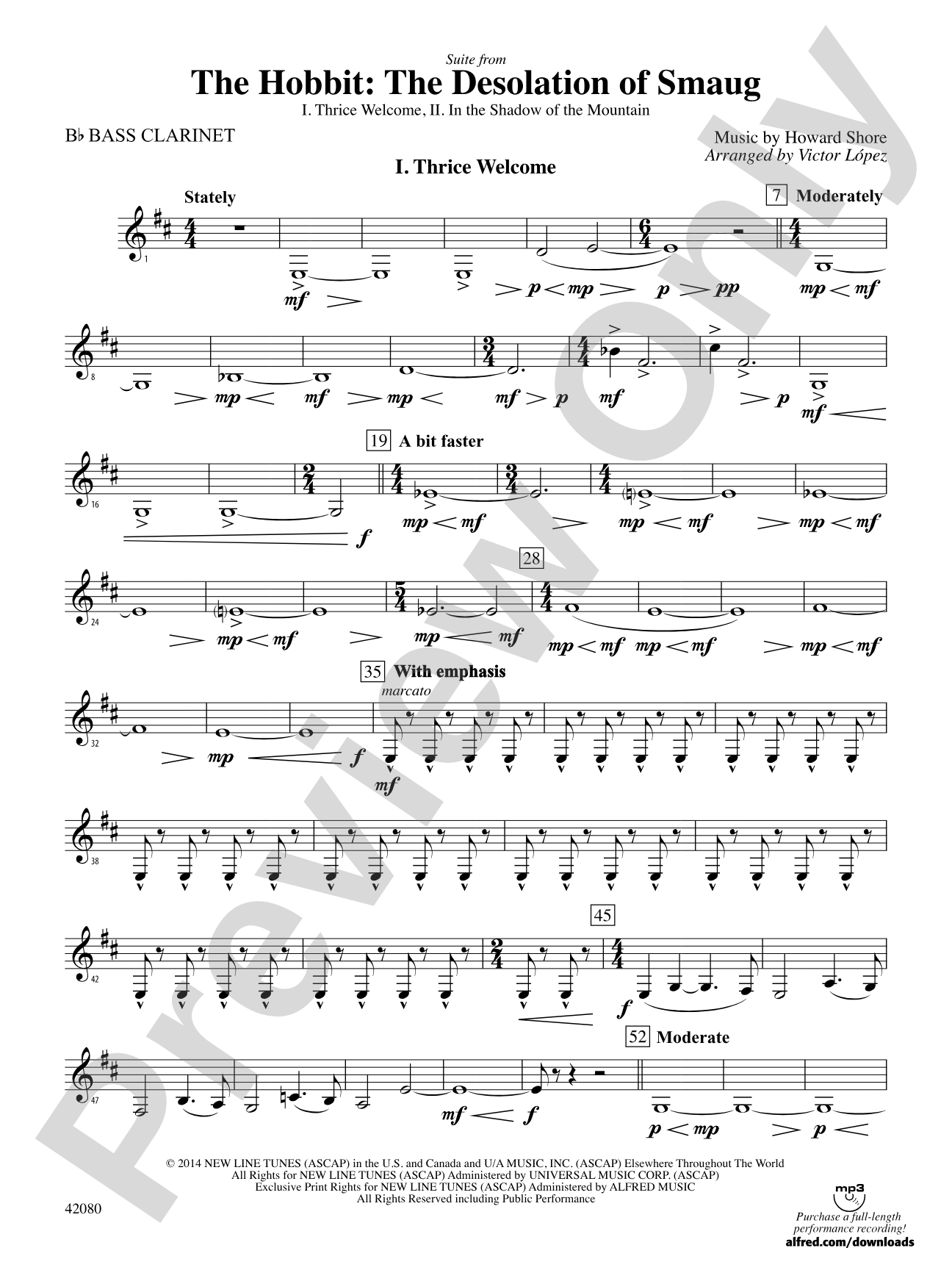 Suite from The Hobbit: The Desolation of Smaug: B-flat Bass Clarinet