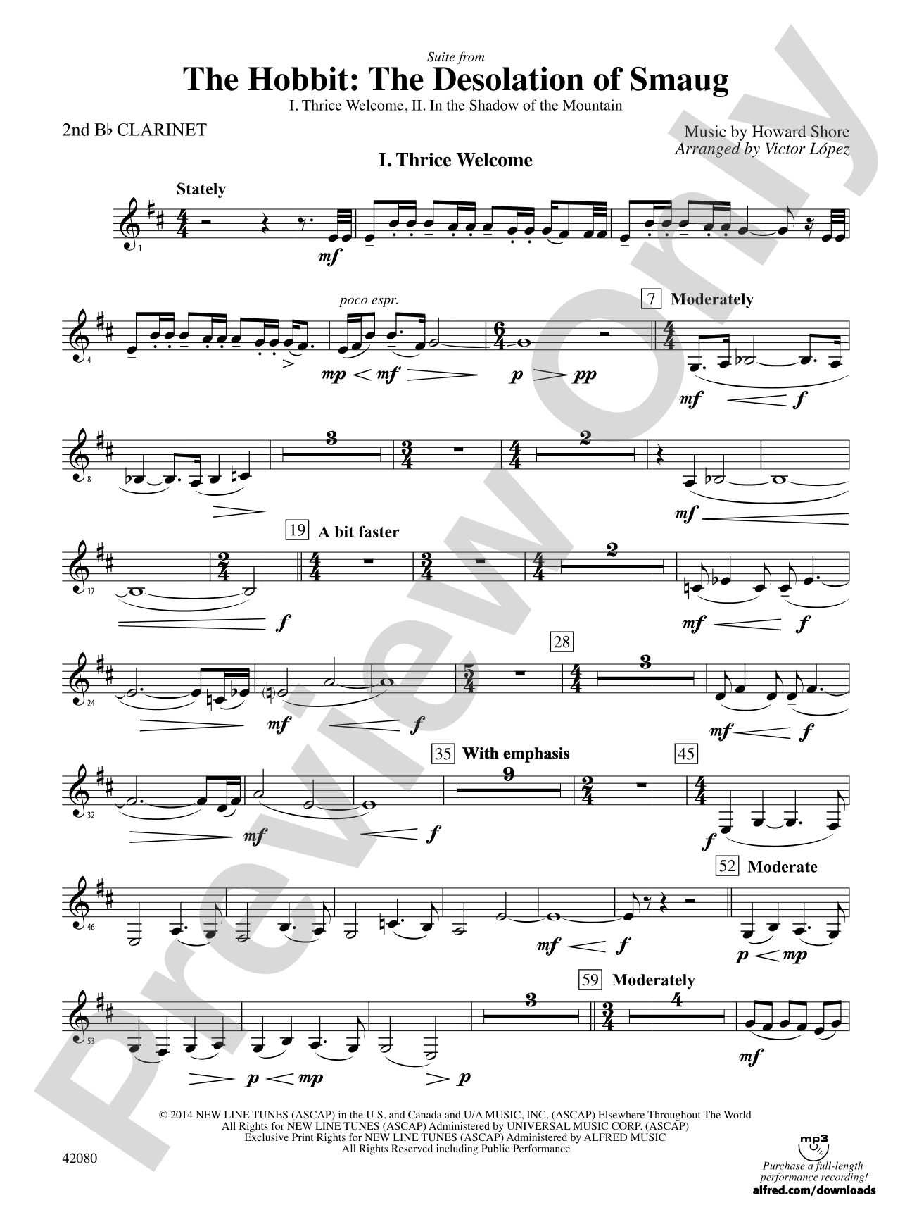 Suite from The Hobbit: The Desolation of Smaug: 2nd B-flat Clarinet
