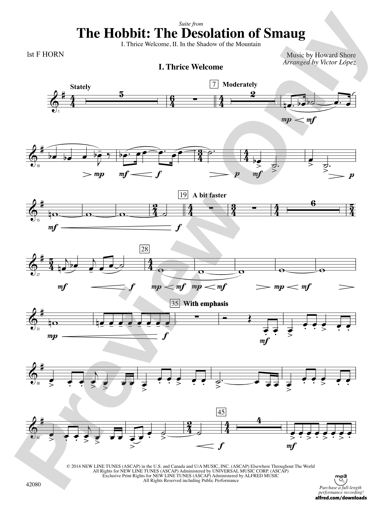 Suite from The Hobbit: The Desolation of Smaug: 1st F Horn