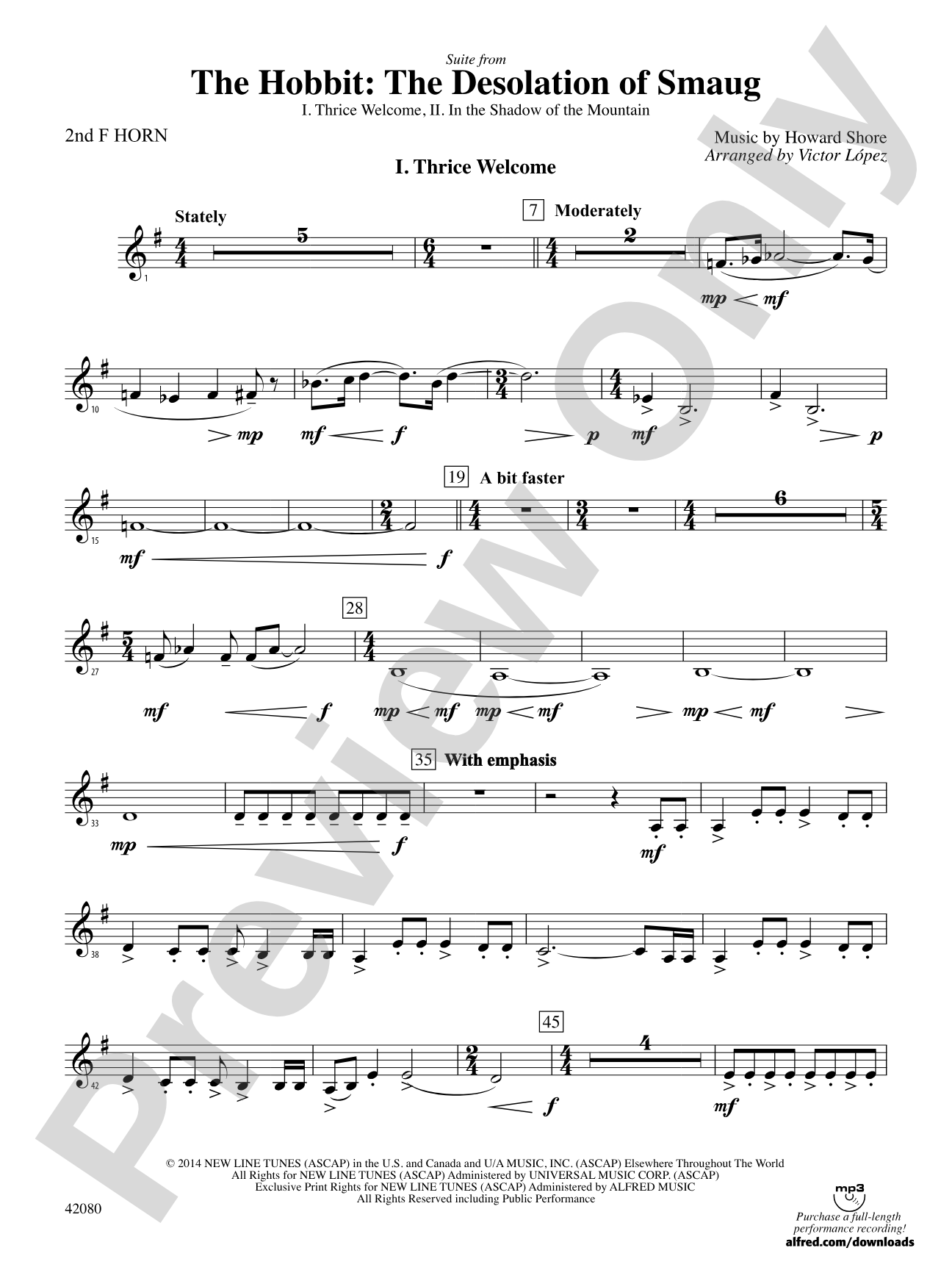 Suite from The Hobbit: The Desolation of Smaug: 2nd F Horn