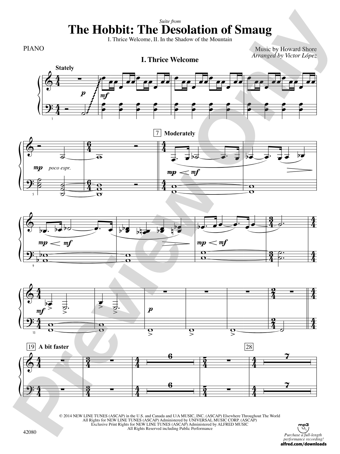Suite from The Hobbit: The Desolation of Smaug: Piano Accompaniment