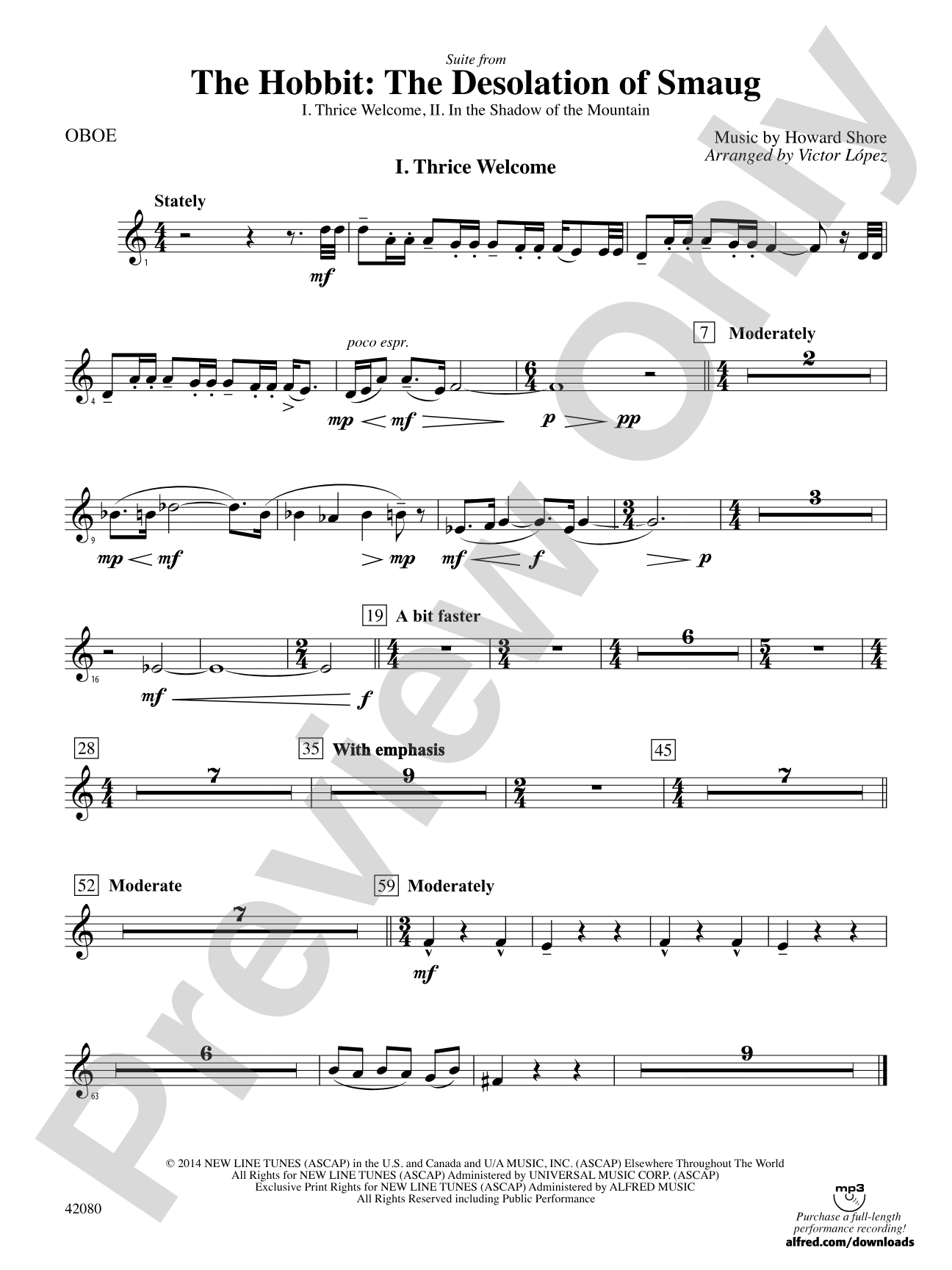 Suite from The Hobbit: The Desolation of Smaug: Oboe