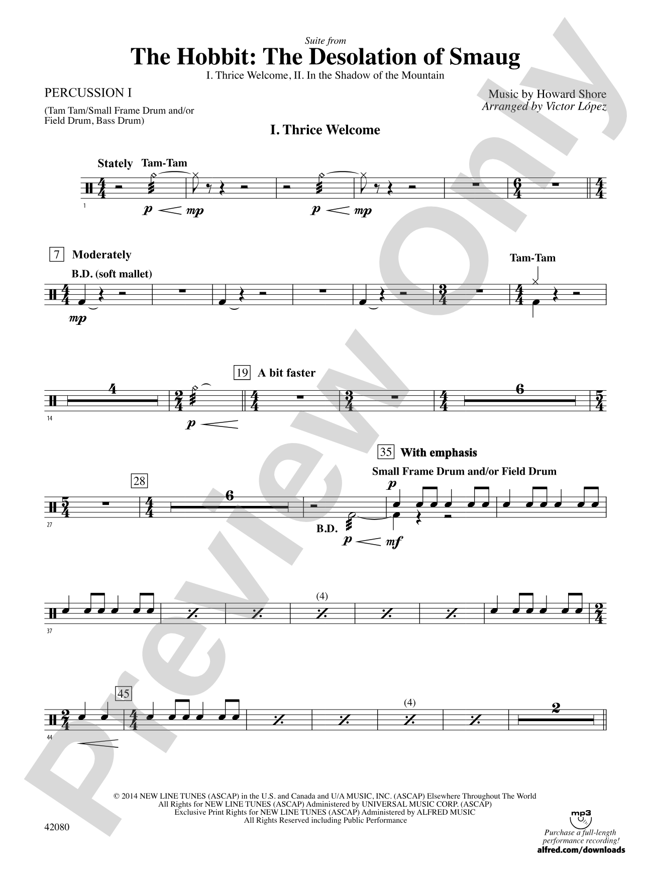 Suite from The Hobbit: The Desolation of Smaug: 1st Percussion
