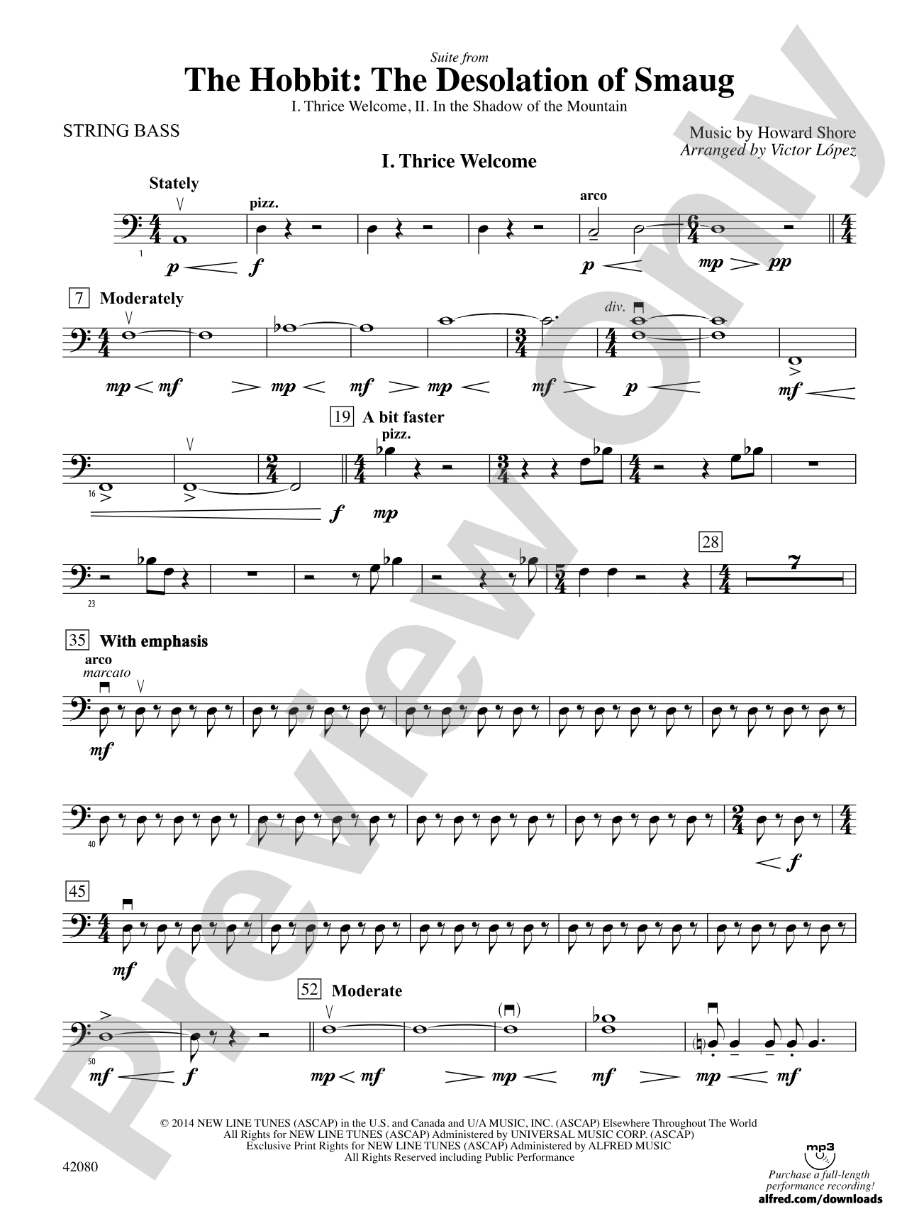 Suite from The Hobbit: The Desolation of Smaug: String Bass