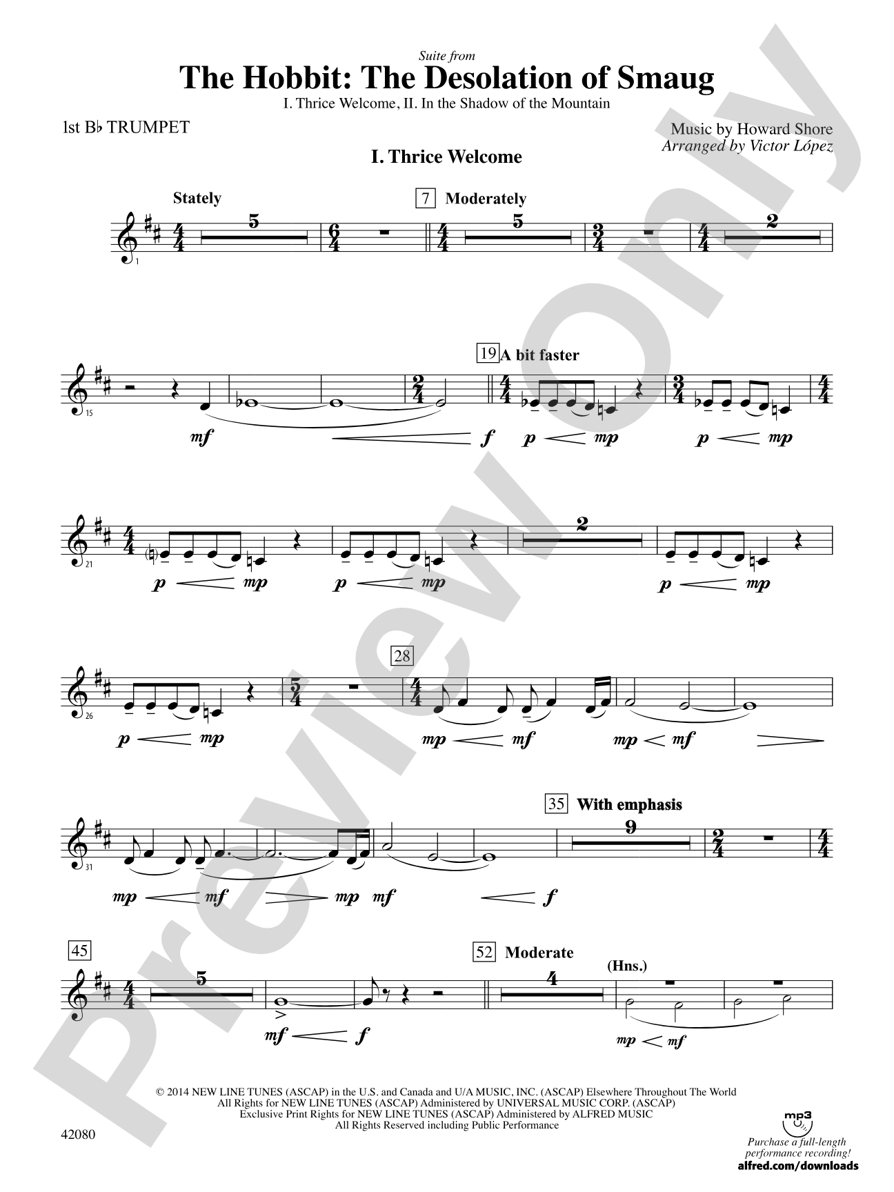 Suite from The Hobbit: The Desolation of Smaug: 1st B-flat Trumpet