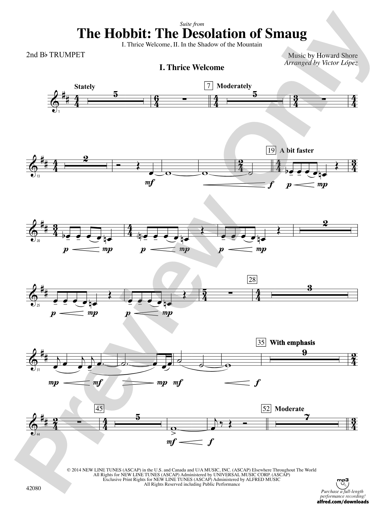 Suite from The Hobbit: The Desolation of Smaug: 2nd B-flat Trumpet