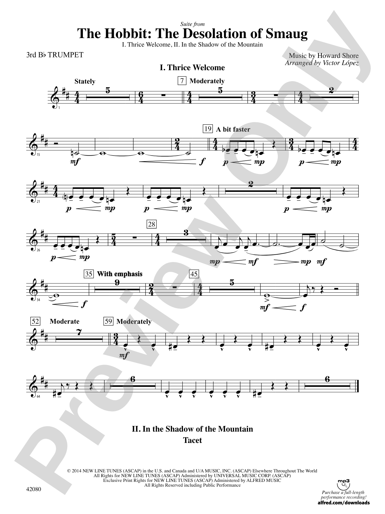 Suite from The Hobbit: The Desolation of Smaug: 3rd B-flat Trumpet