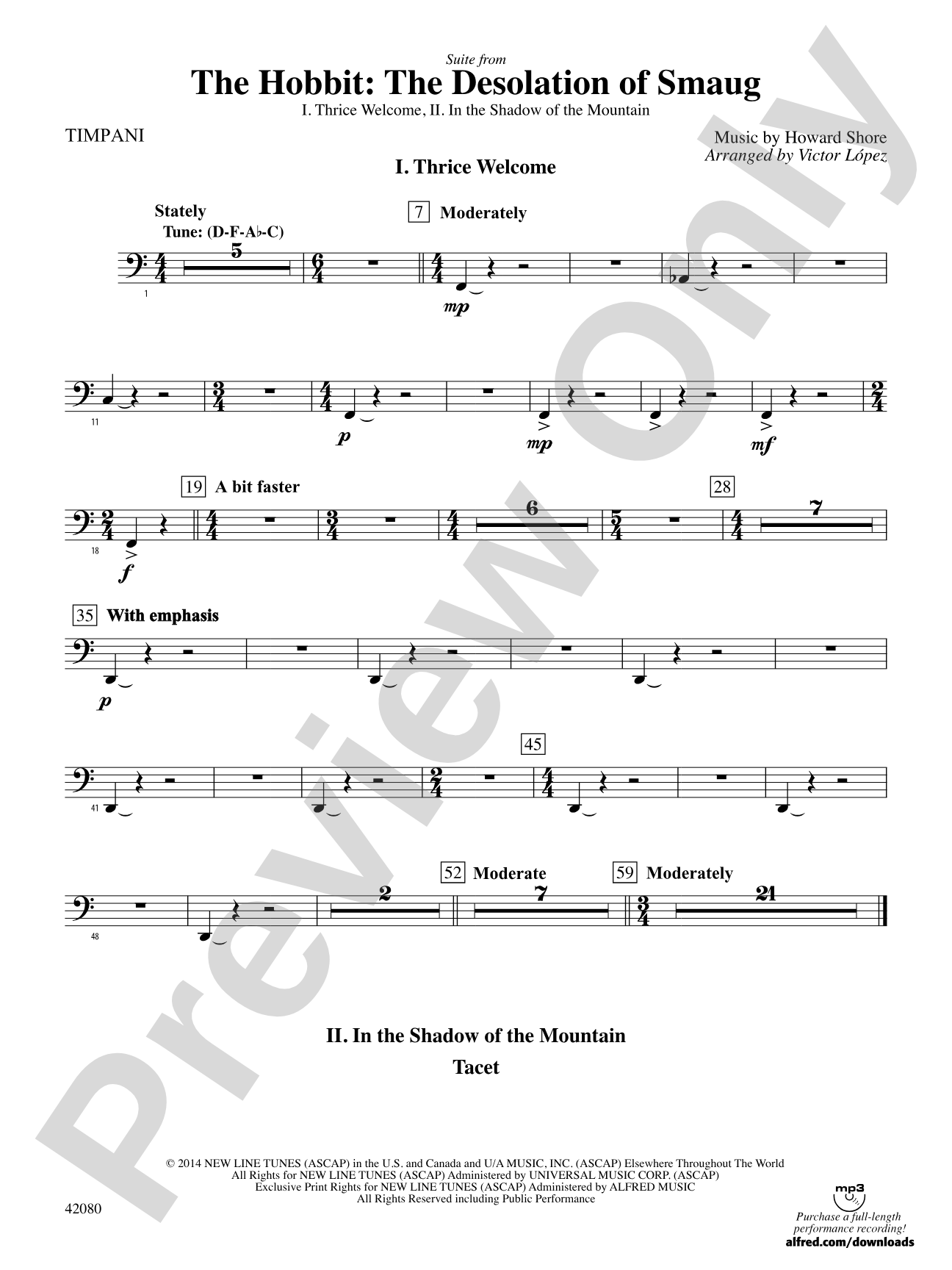 Suite from The Hobbit: The Desolation of Smaug: Timpani