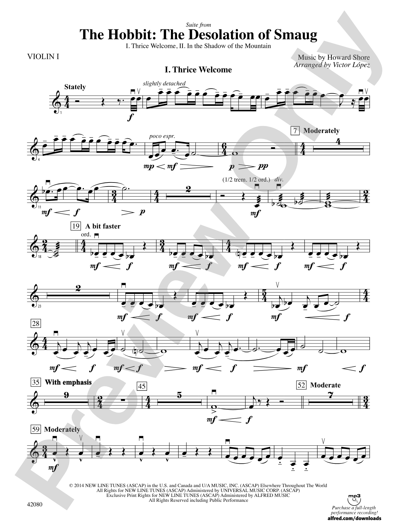 Suite from The Hobbit: The Desolation of Smaug: 1st Violin