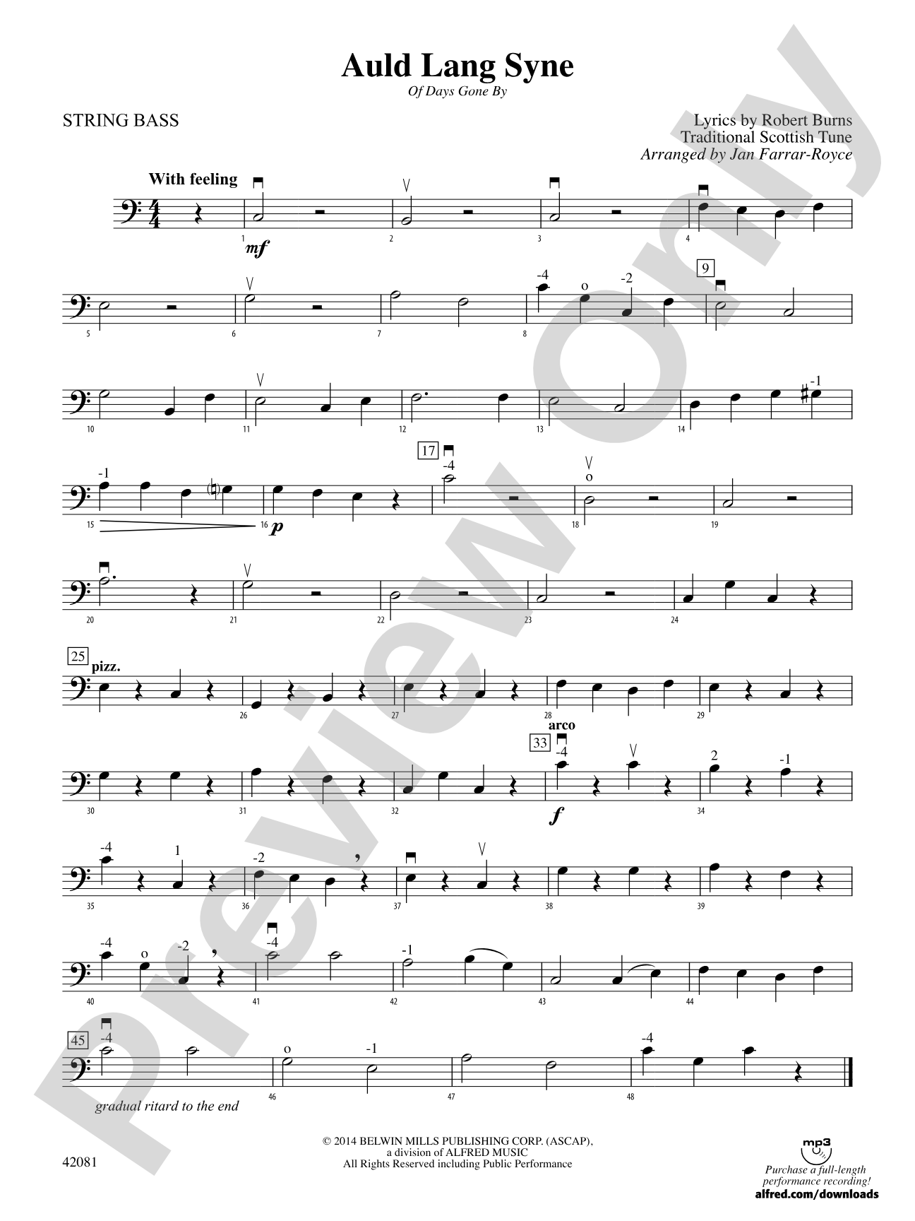 Auld Lang Syne: String Bass