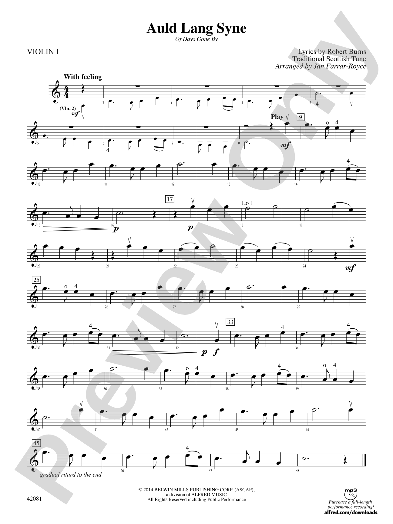 Auld Lang Syne: 1st Violin