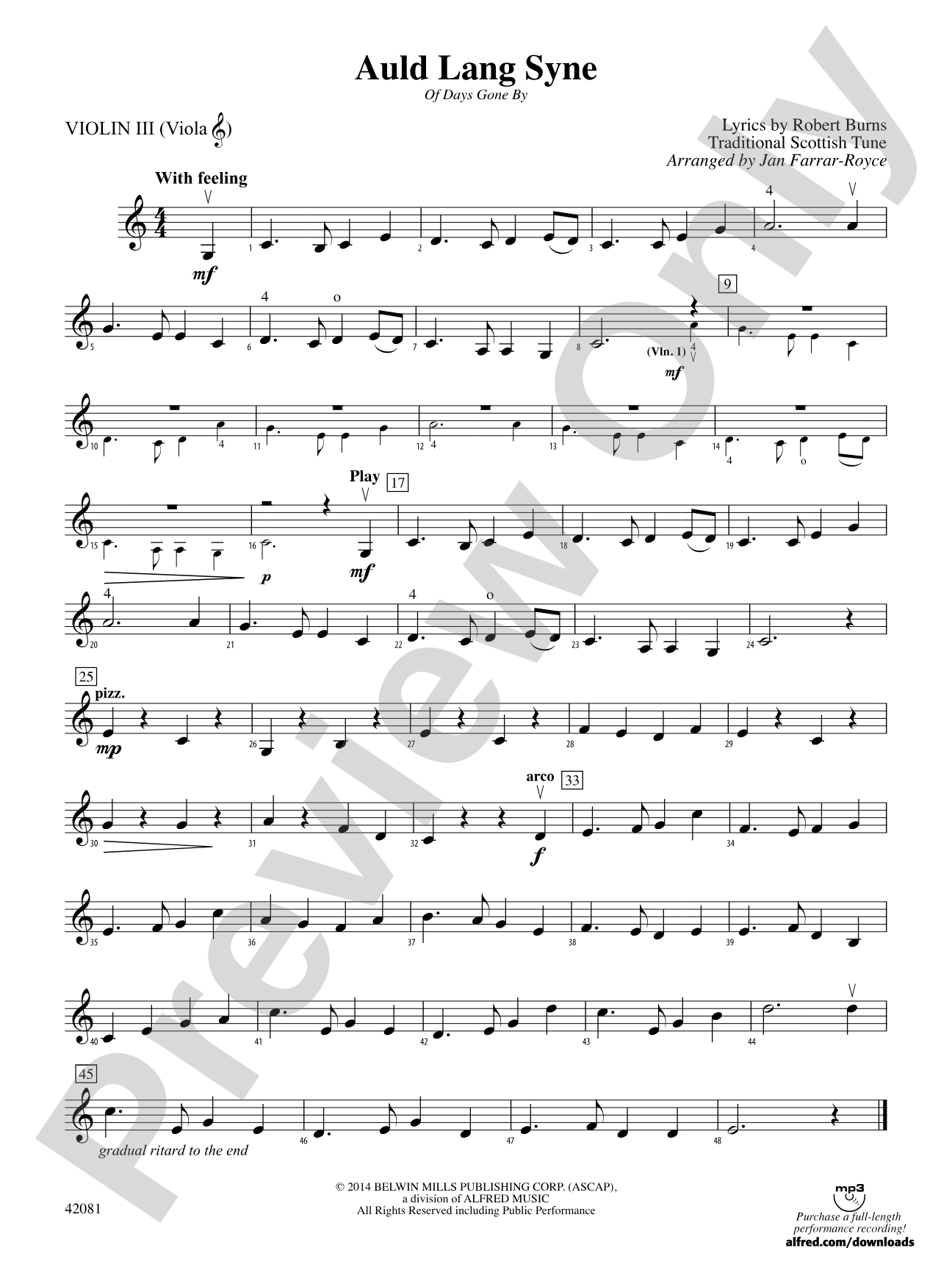 Auld Lang Syne: 3rd Violin (Viola [TC])