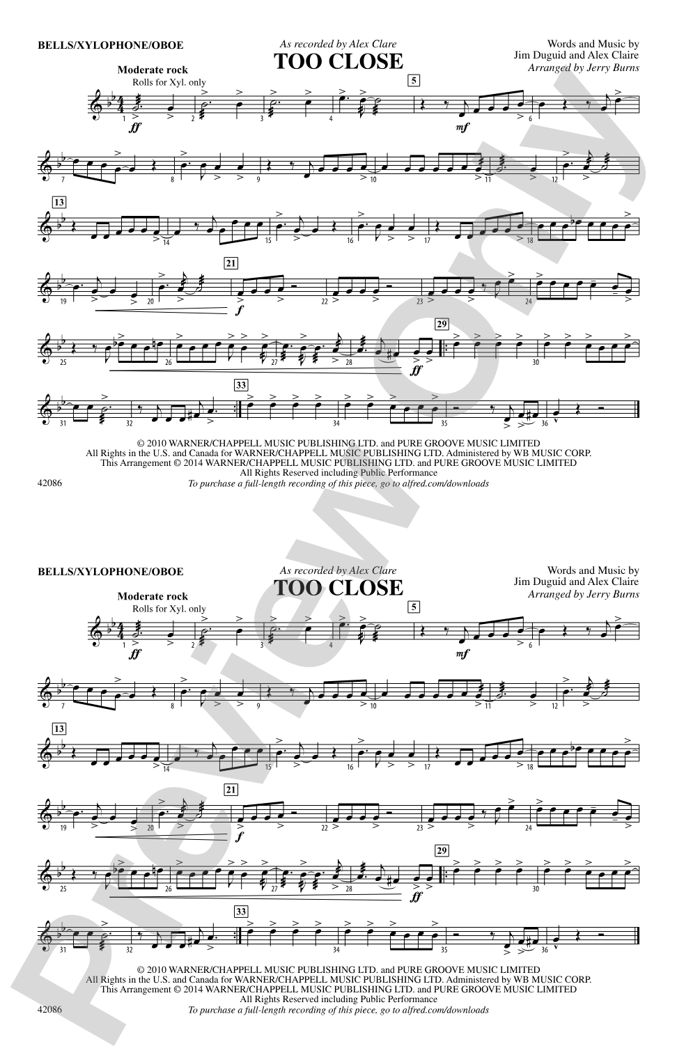 Too Close: Bells/Xylophone/Oboe