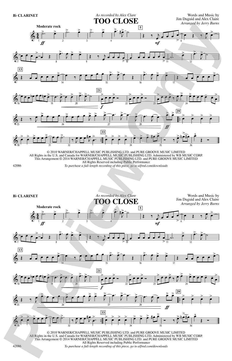 Too Close: 1st B-flat Clarinet