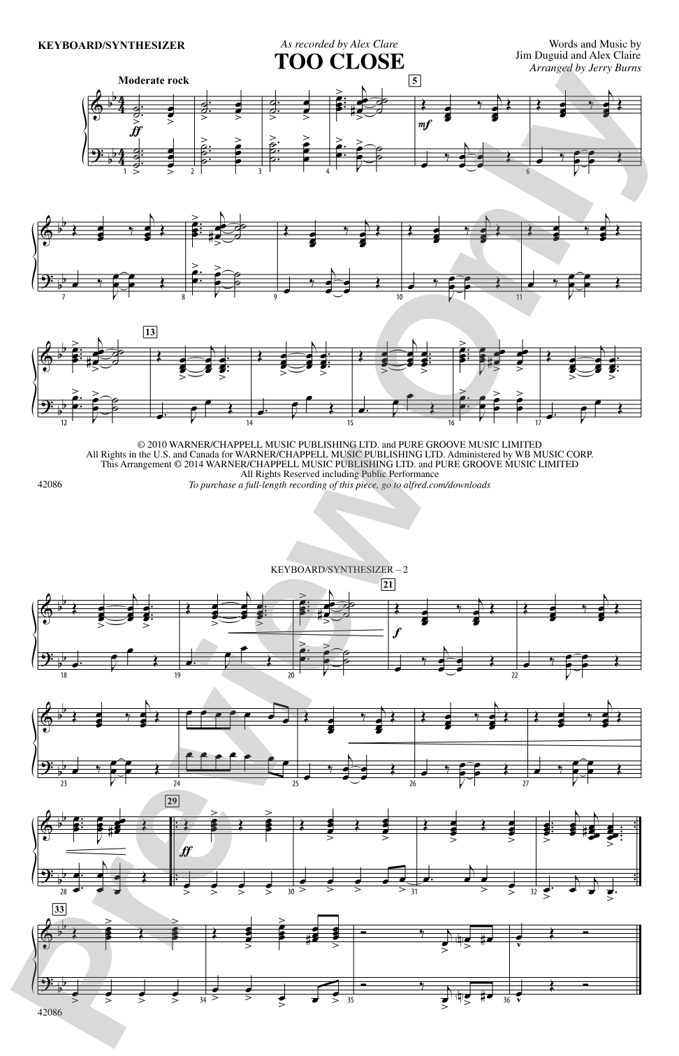 Too Close: Piano Accompaniment