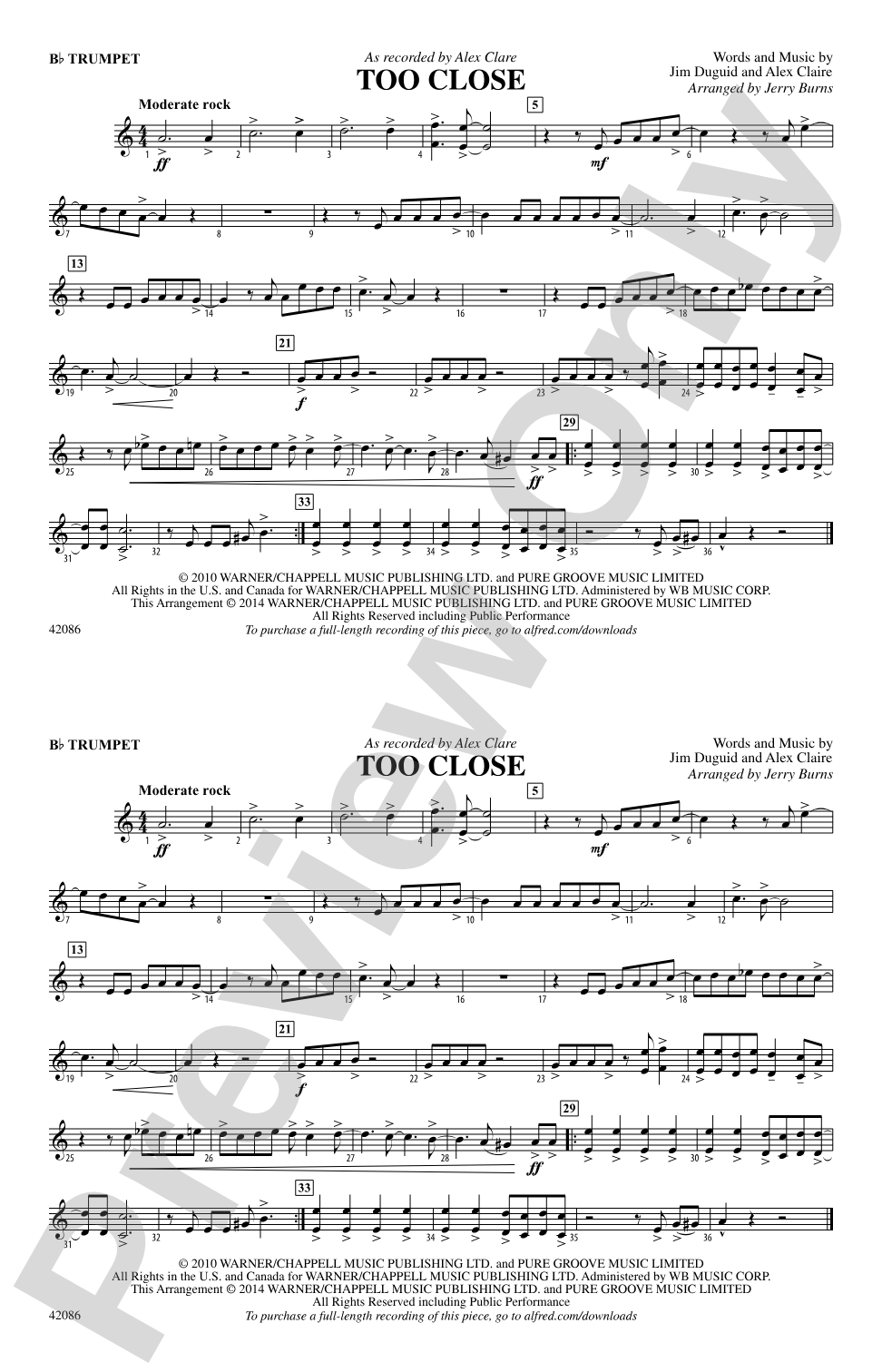 Too Close: 1st B-flat Trumpet