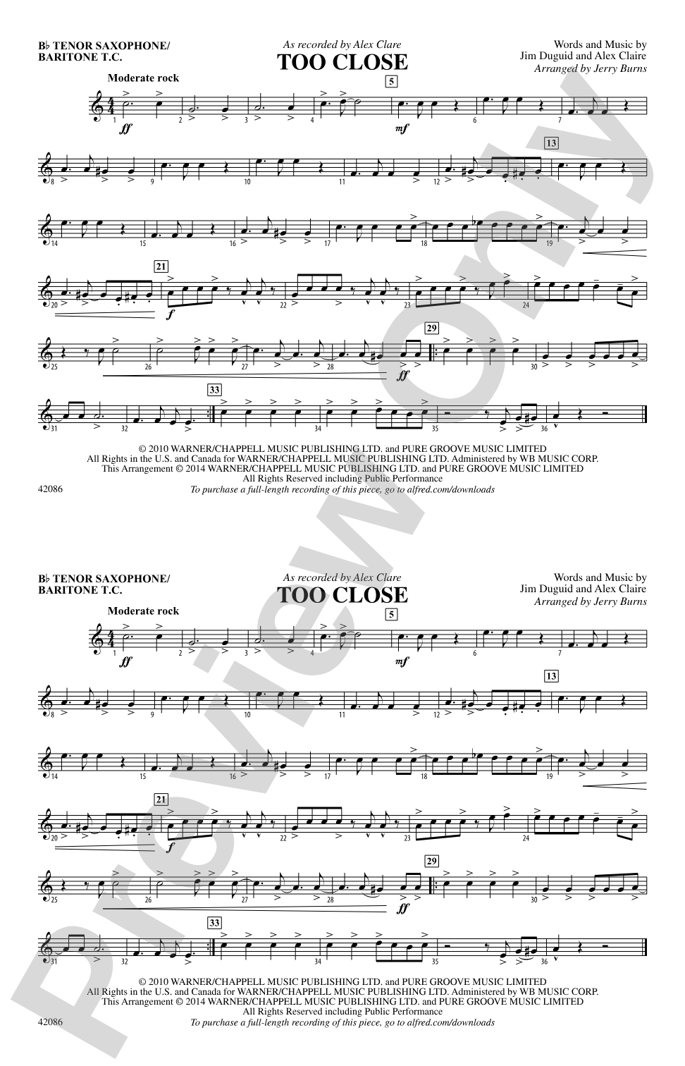 Too Close: B-flat Tenor Saxophone