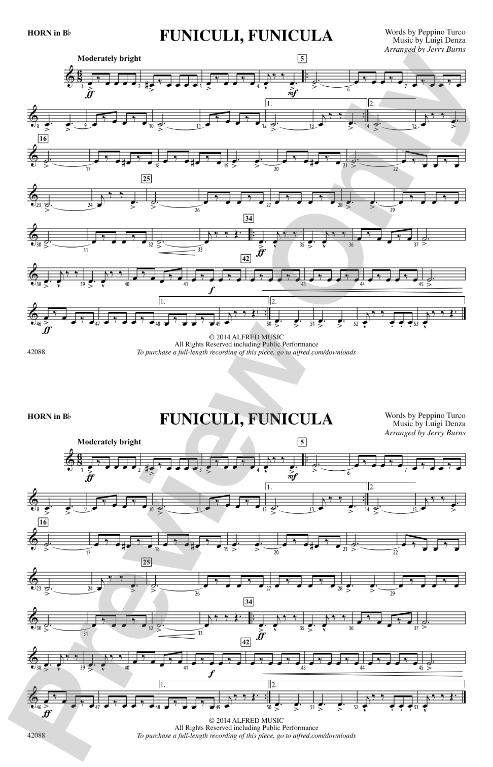Funiculi, Funicula: Horn in B flat
