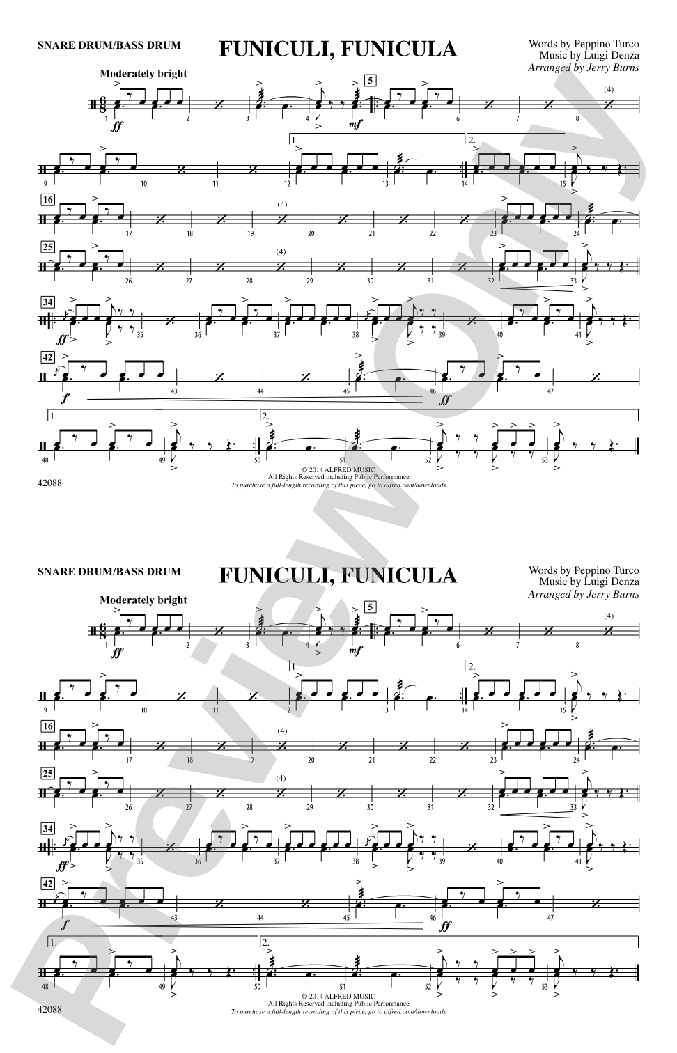 Funiculi, Funicula: Snare Drum/Bass Drum