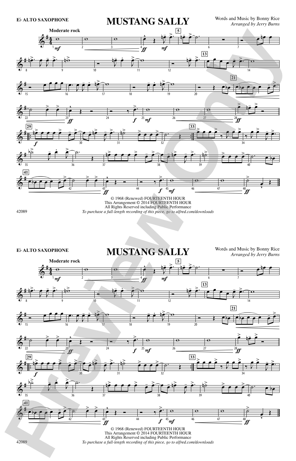 Mustang Sally: E-flat Alto Saxophone