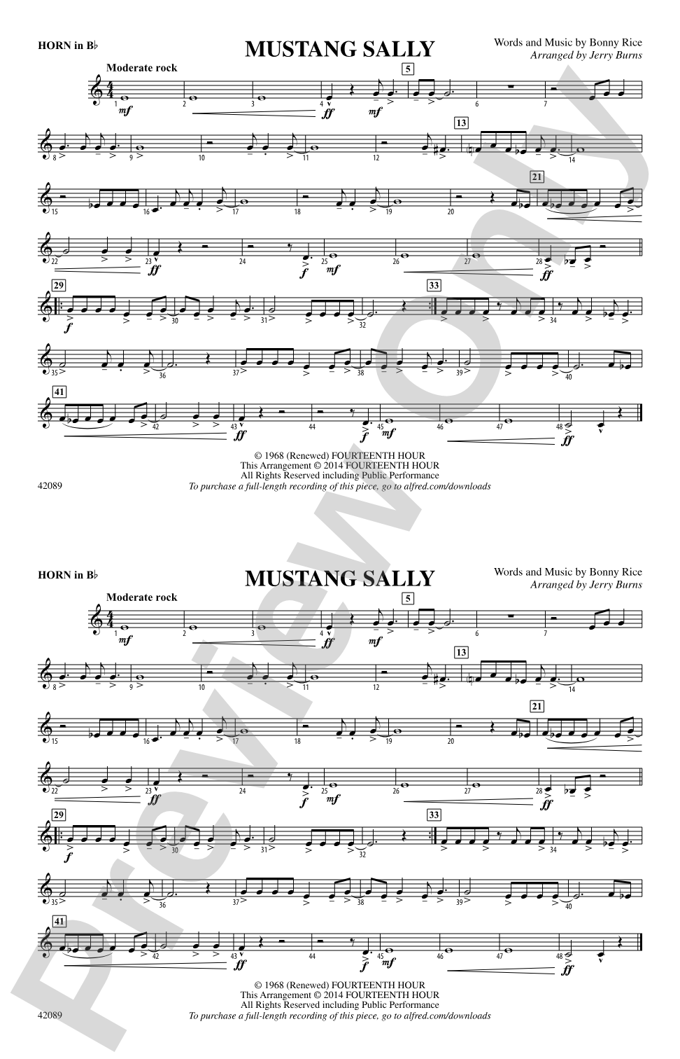 Mustang Sally: Horn in B flat