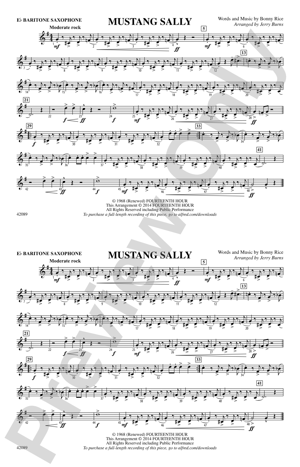 Mustang Sally: E-flat Baritone Saxophone