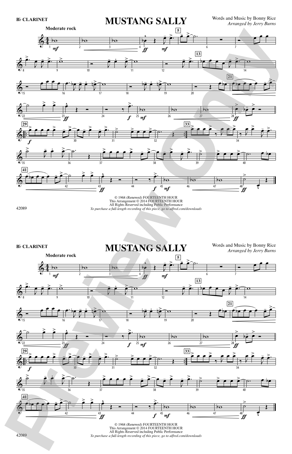 Mustang Sally: 1st B-flat Clarinet