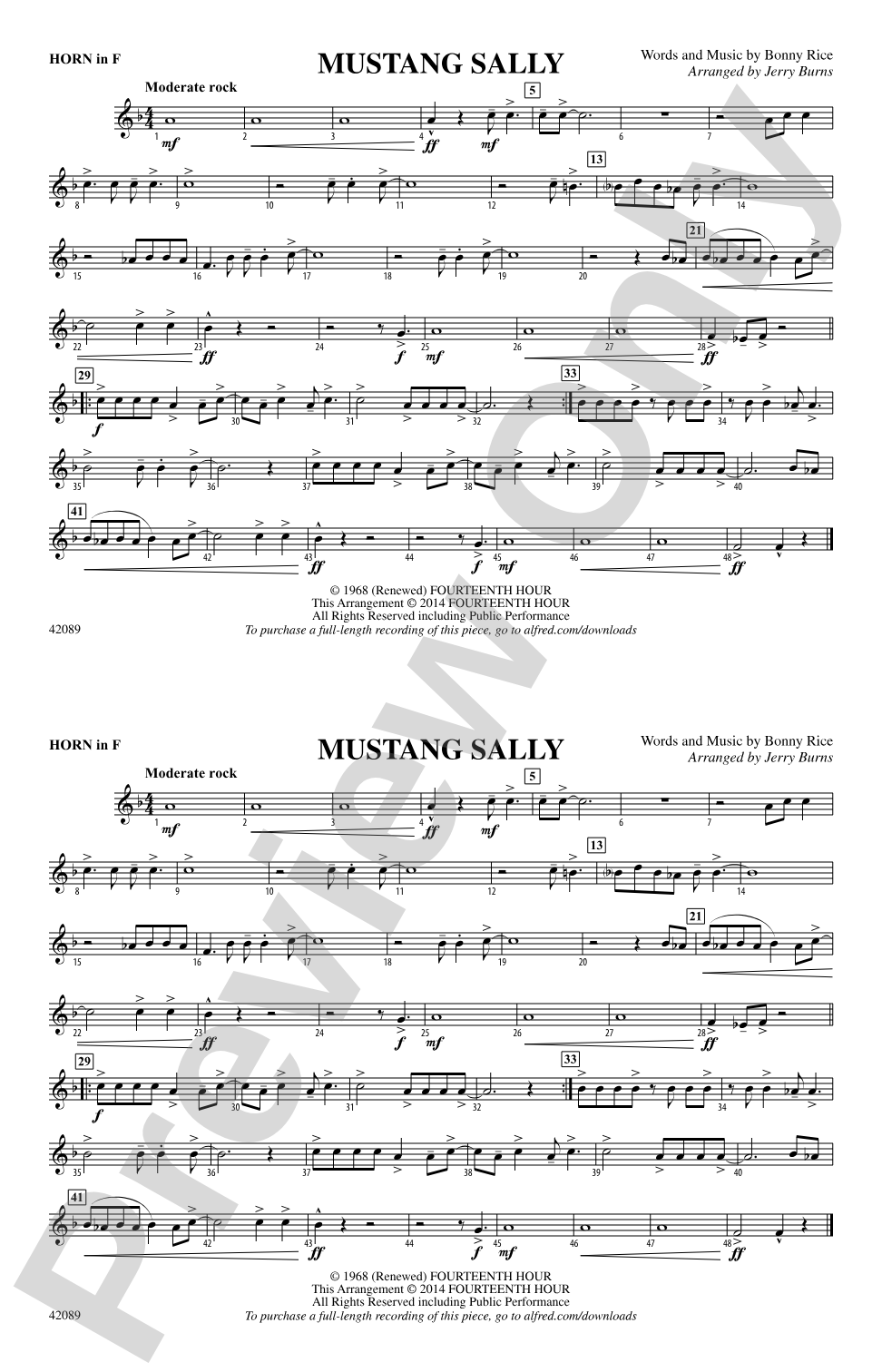 Mustang Sally: 1st F Horn