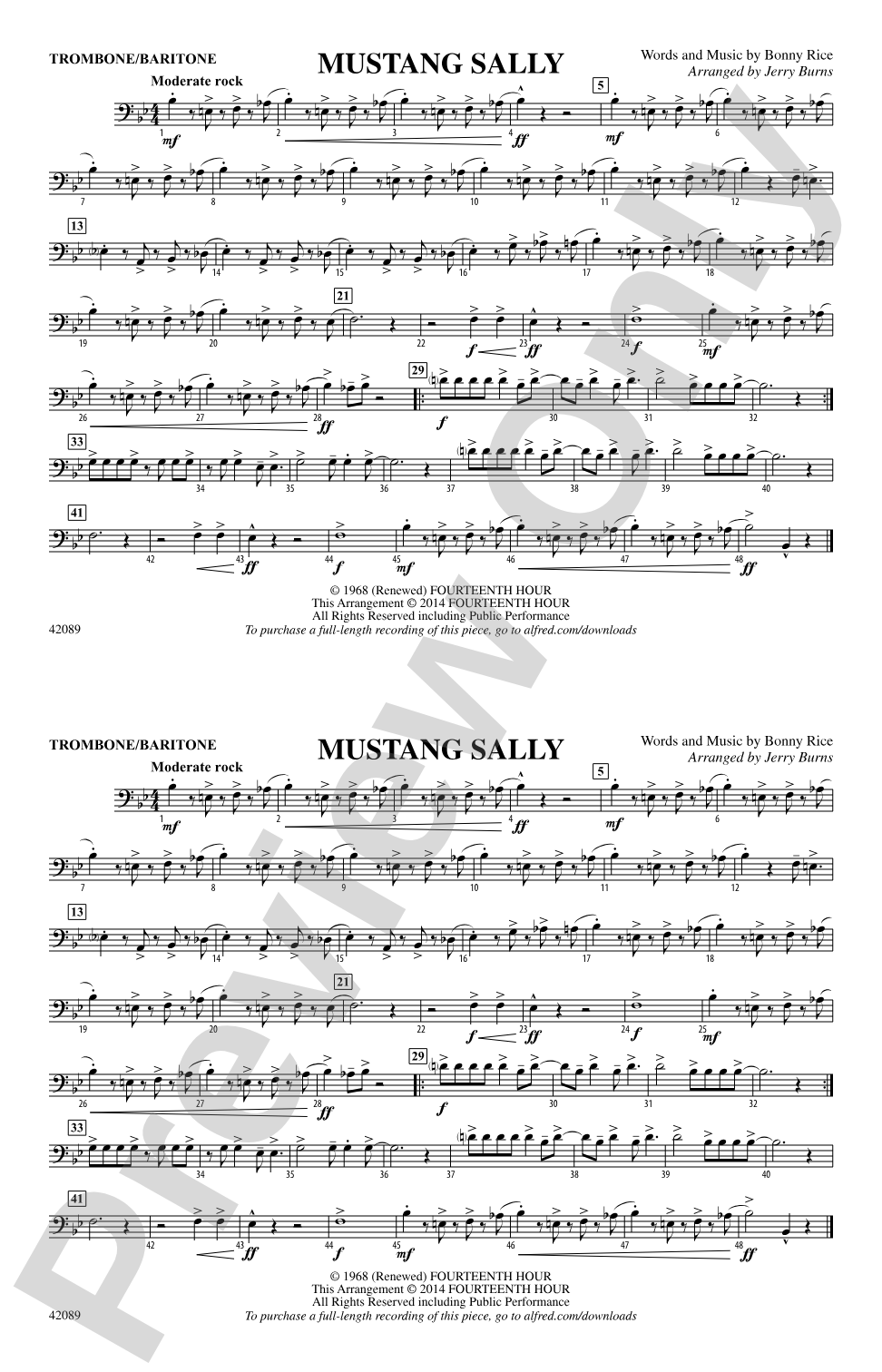 Mustang Sally: Trombone/Baritone